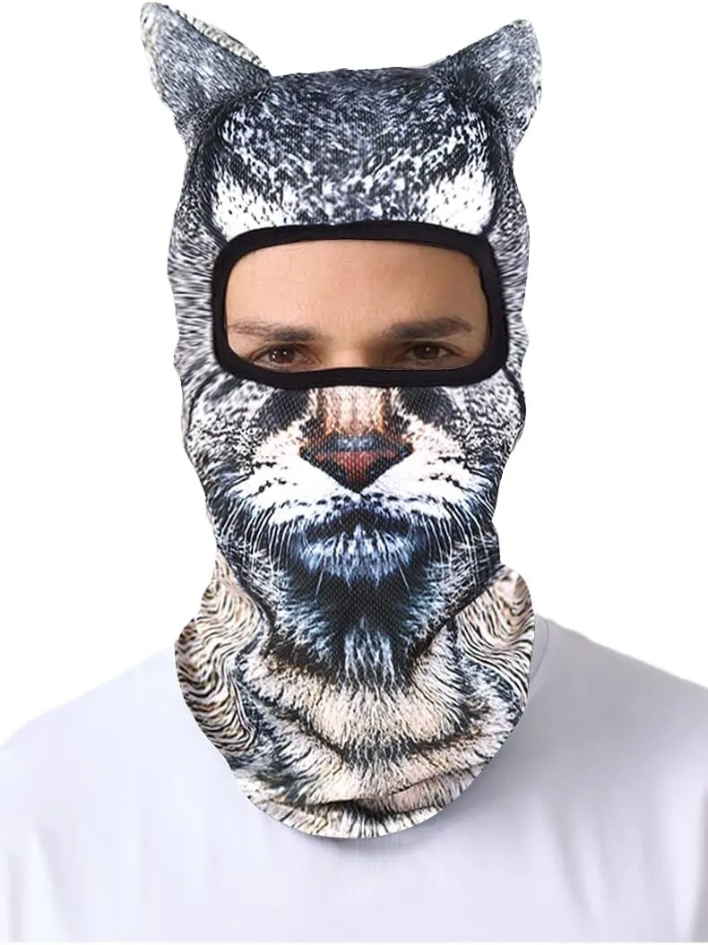 3D Cat Ski Balaclava Sheisty Face Mask with Ears Cute Animal Ski Mask for Music Festivals Raves Party Outdoor Activities
