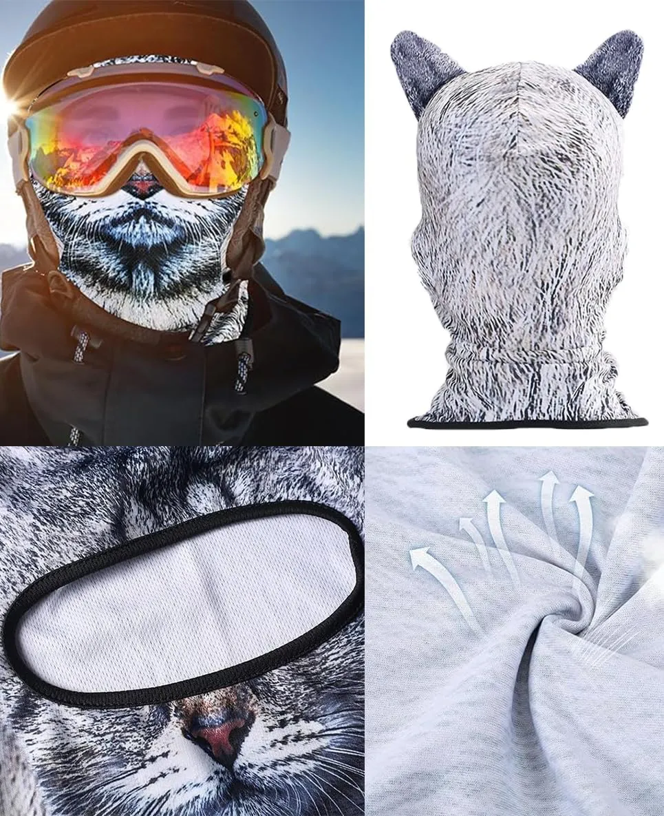 3D Cat Ski Balaclava Sheisty Face Mask with Ears Cute Animal Ski Mask for Music Festivals Raves Party Outdoor Activities