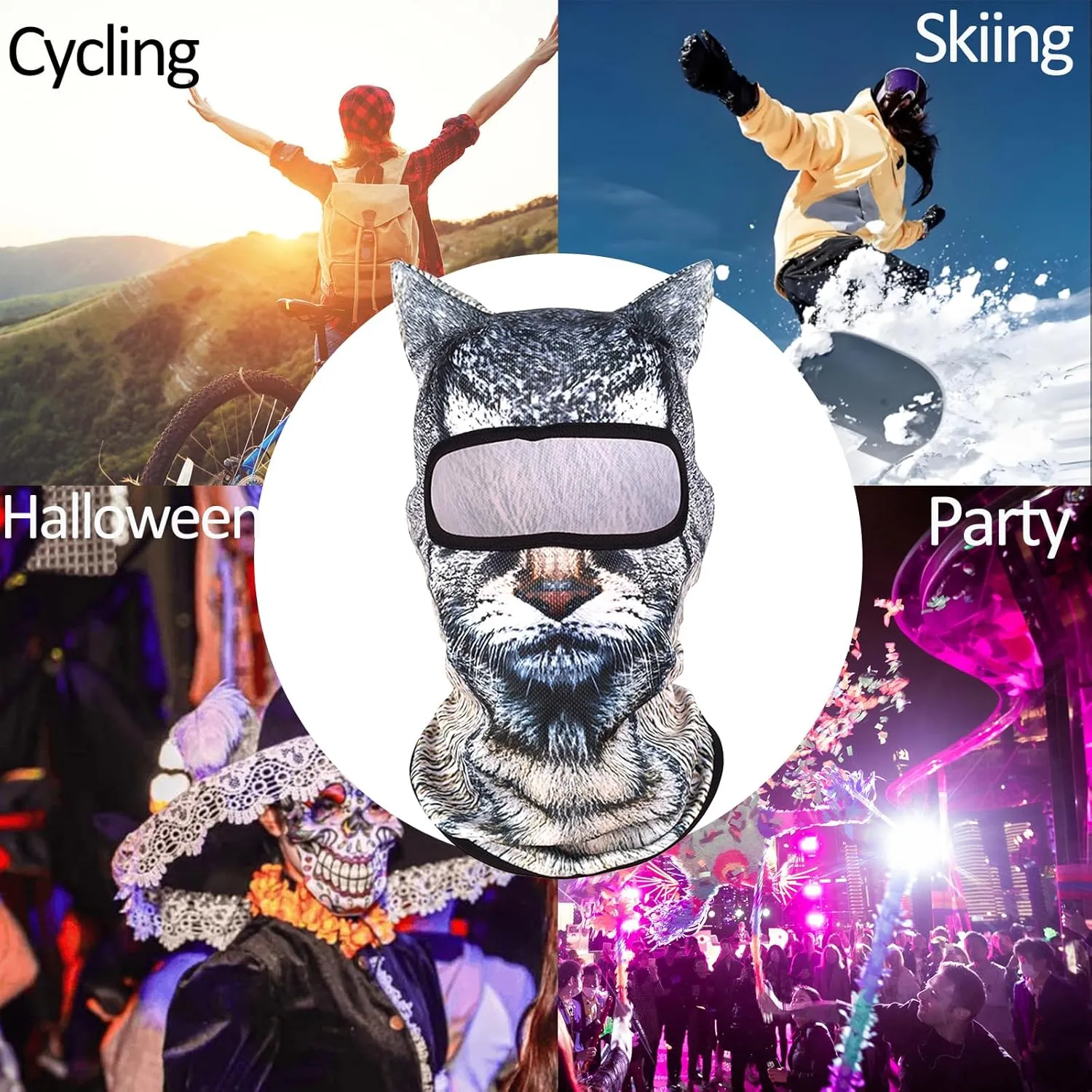 3D Cat Ski Balaclava Sheisty Face Mask with Ears Cute Animal Ski Mask for Music Festivals Raves Party Outdoor Activities