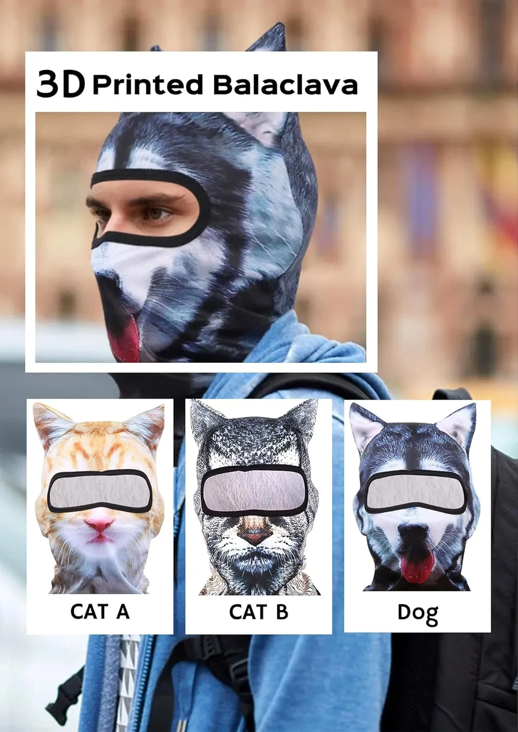 3D Cat Ski Balaclava Sheisty Face Mask with Ears Cute Animal Ski Mask for Music Festivals Raves Party Outdoor Activities