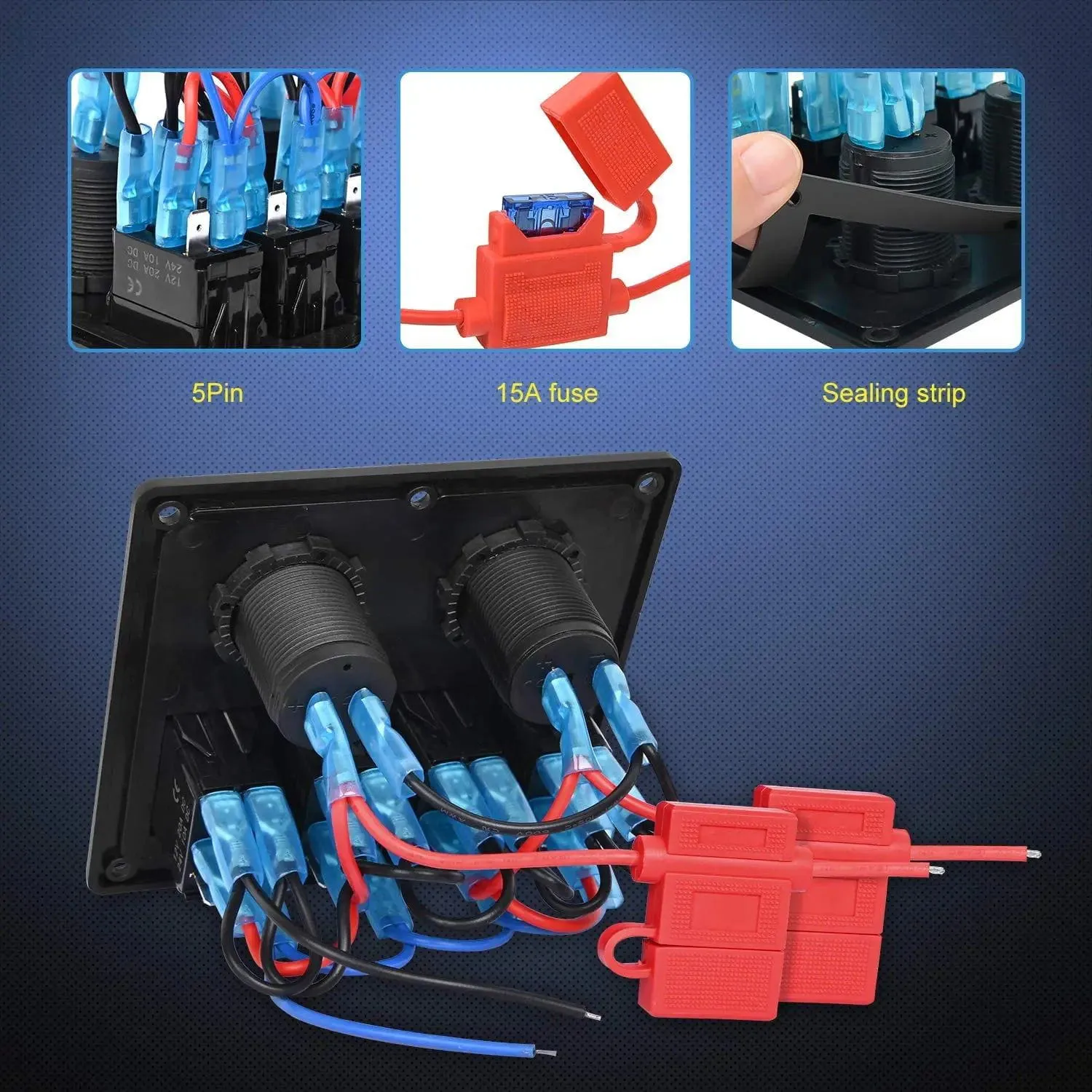 4Gang ON/Off Blue Rocker Switch Panel w/ USB Charger Power Socket Fuse