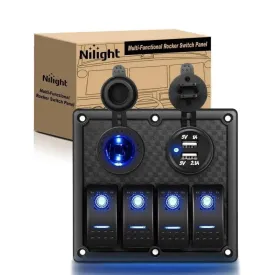 4Gang ON/Off Blue Rocker Switch Panel w/ USB Charger Power Socket Fuse