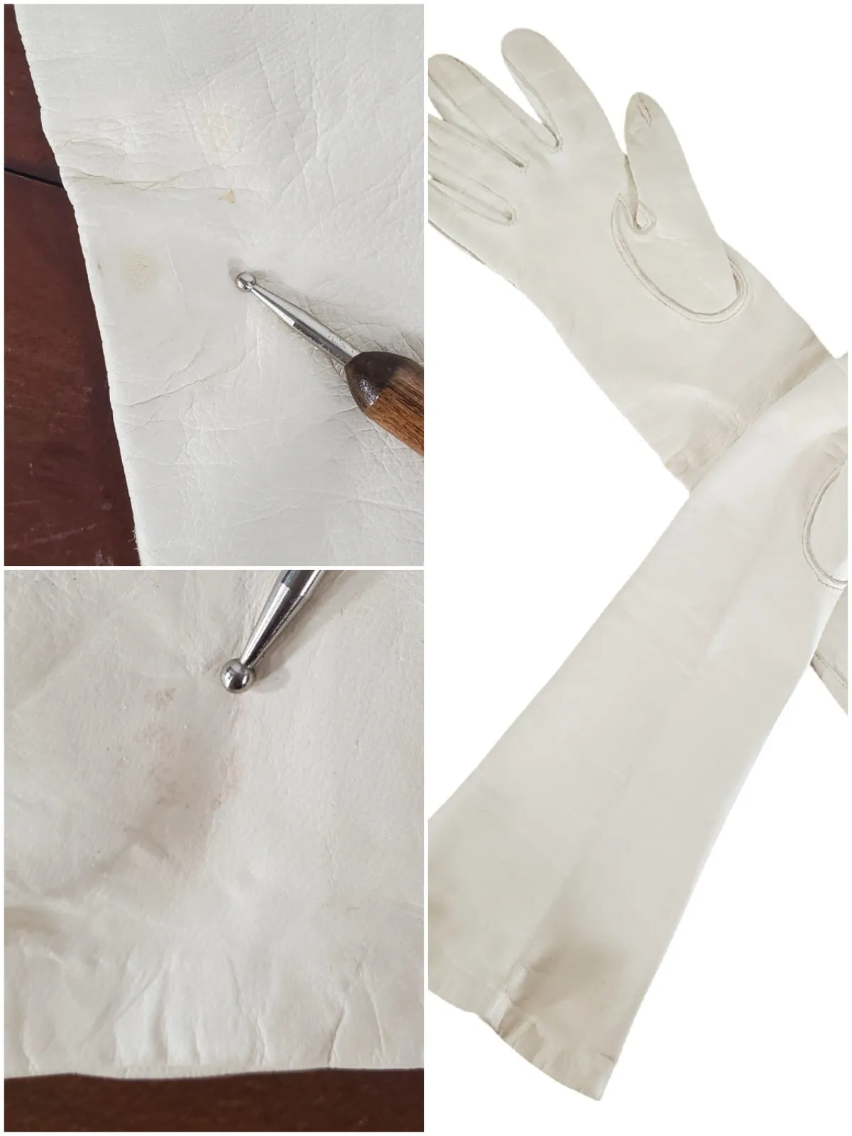50s/60s Three-Quarter Length Cream Fine Leather Gloves - sz 6.5