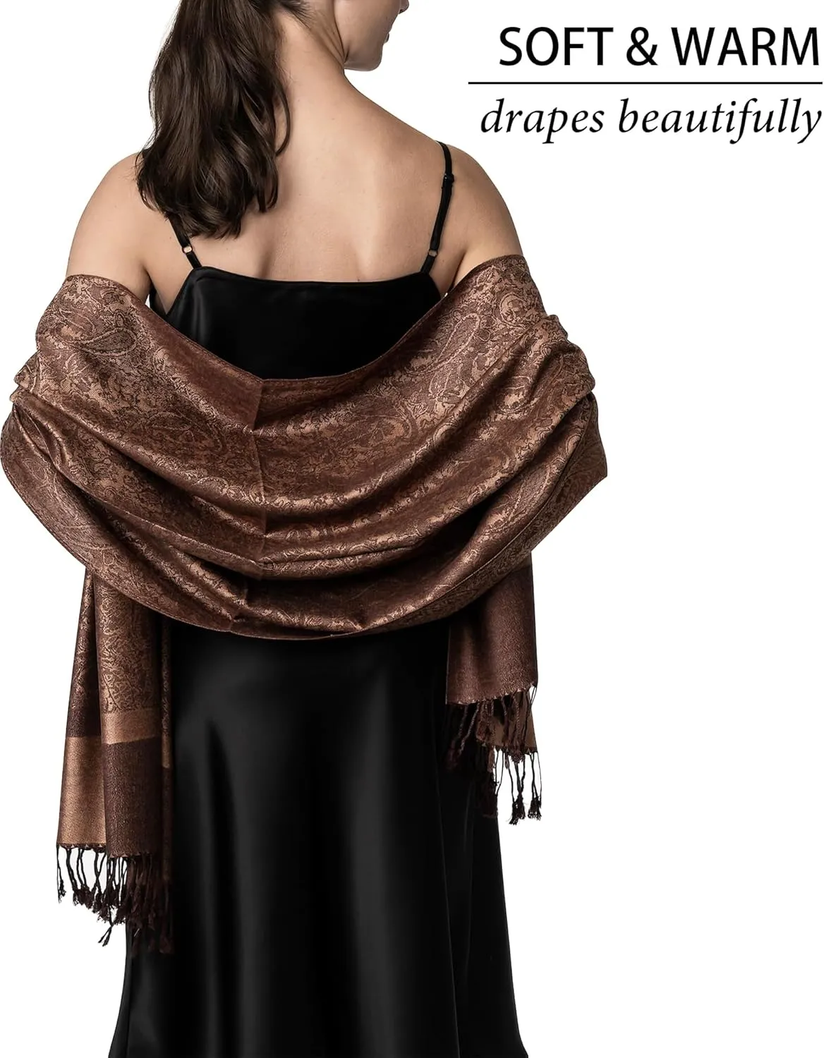 Achillea Two Tone Vintage Paisley Pashmina Scarf, Shawls and Wraps for Dresses, Lightweight Scarf for All Season