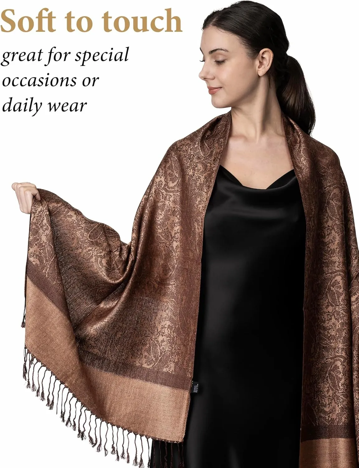 Achillea Two Tone Vintage Paisley Pashmina Scarf, Shawls and Wraps for Dresses, Lightweight Scarf for All Season