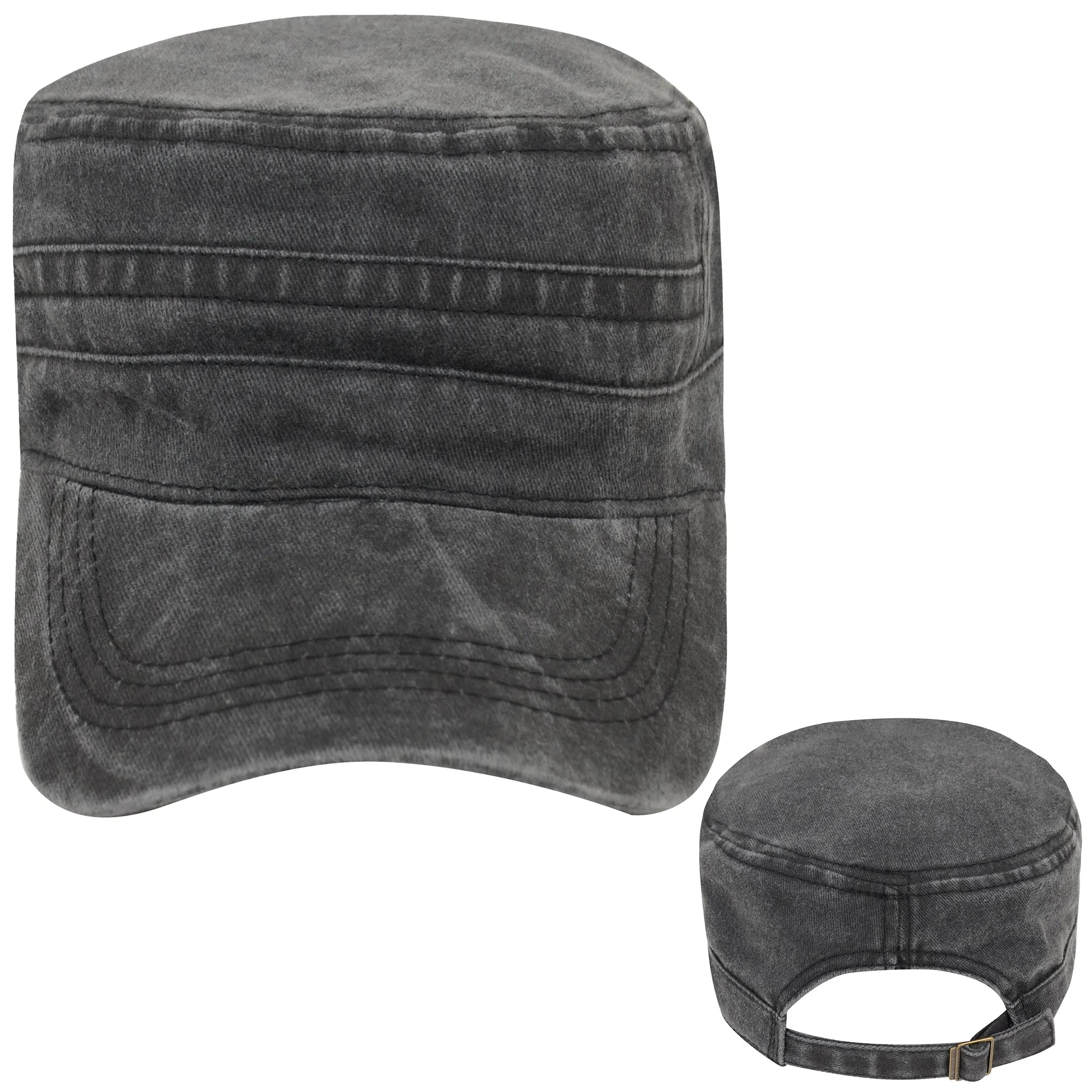 Anna-Kaci Unisex Cotton Basic Cadet Hats Vintage Washed Flat Top Cap with Adjustable Strap