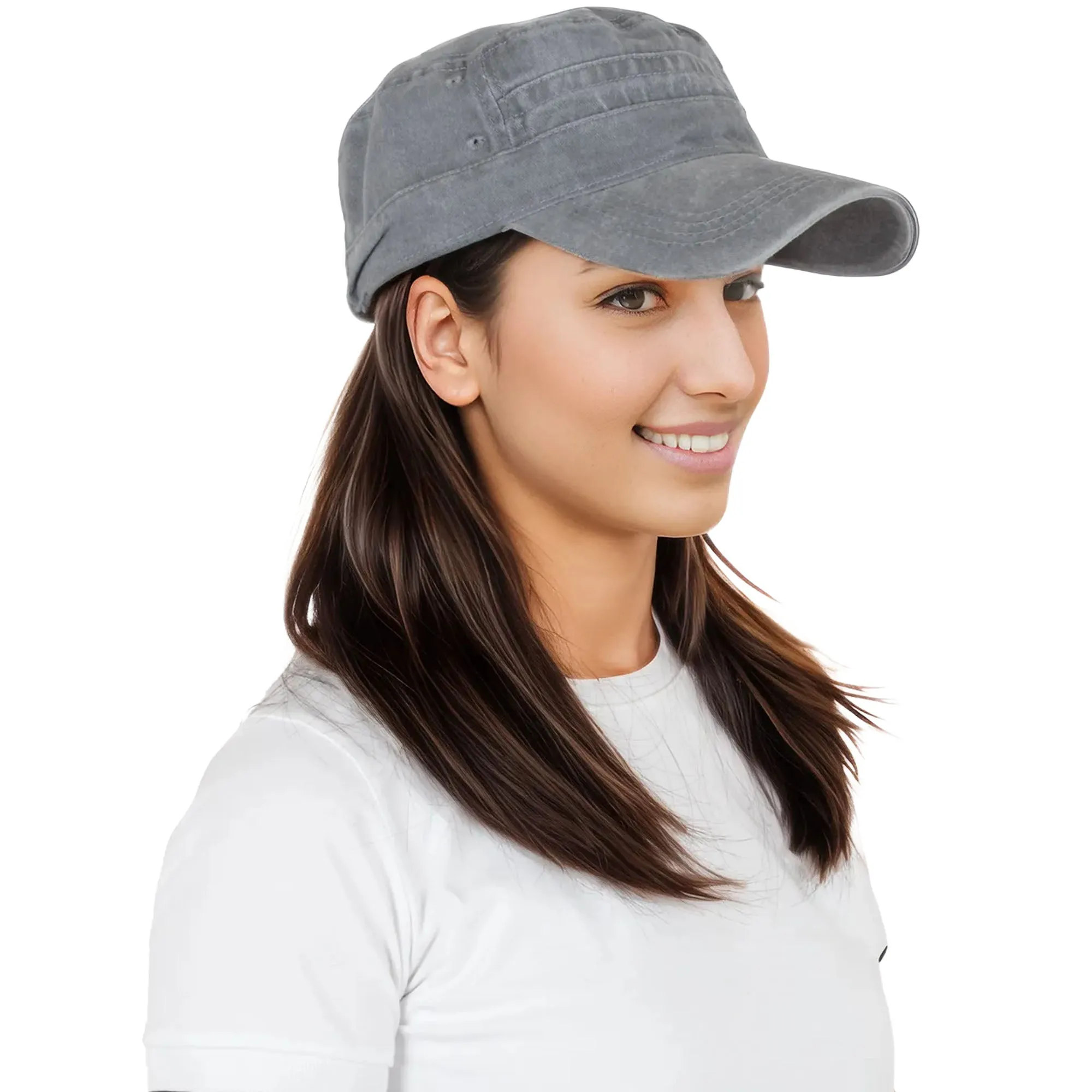Anna-Kaci Unisex Cotton Basic Cadet Hats Vintage Washed Flat Top Cap with Adjustable Strap