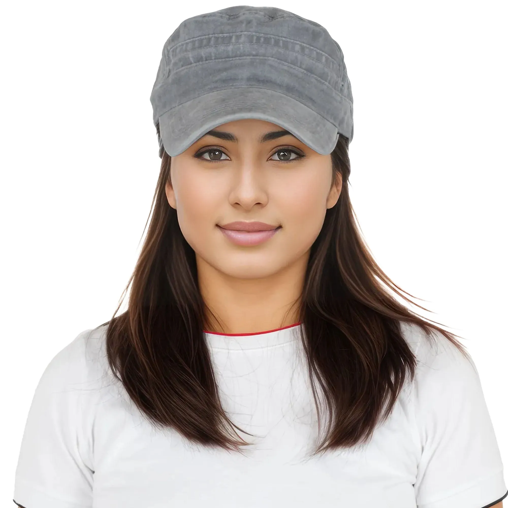 Anna-Kaci Unisex Cotton Basic Cadet Hats Vintage Washed Flat Top Cap with Adjustable Strap
