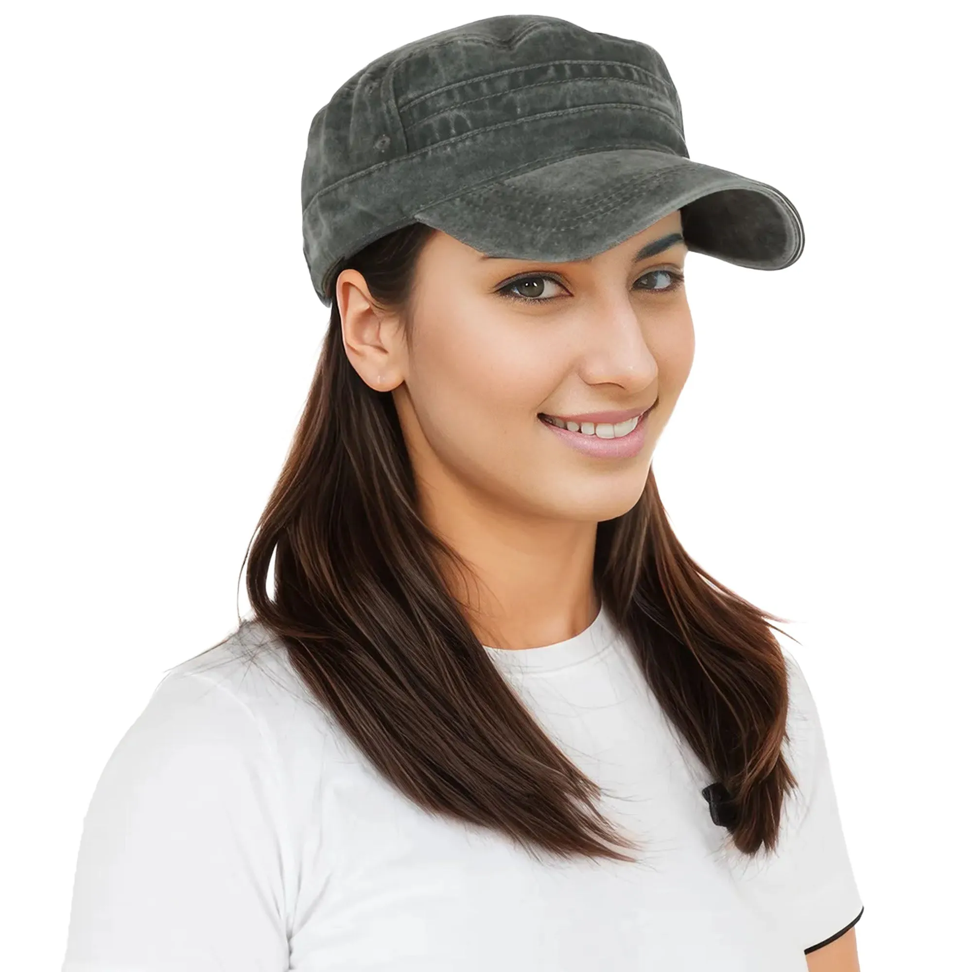 Anna-Kaci Unisex Cotton Basic Cadet Hats Vintage Washed Flat Top Cap with Adjustable Strap