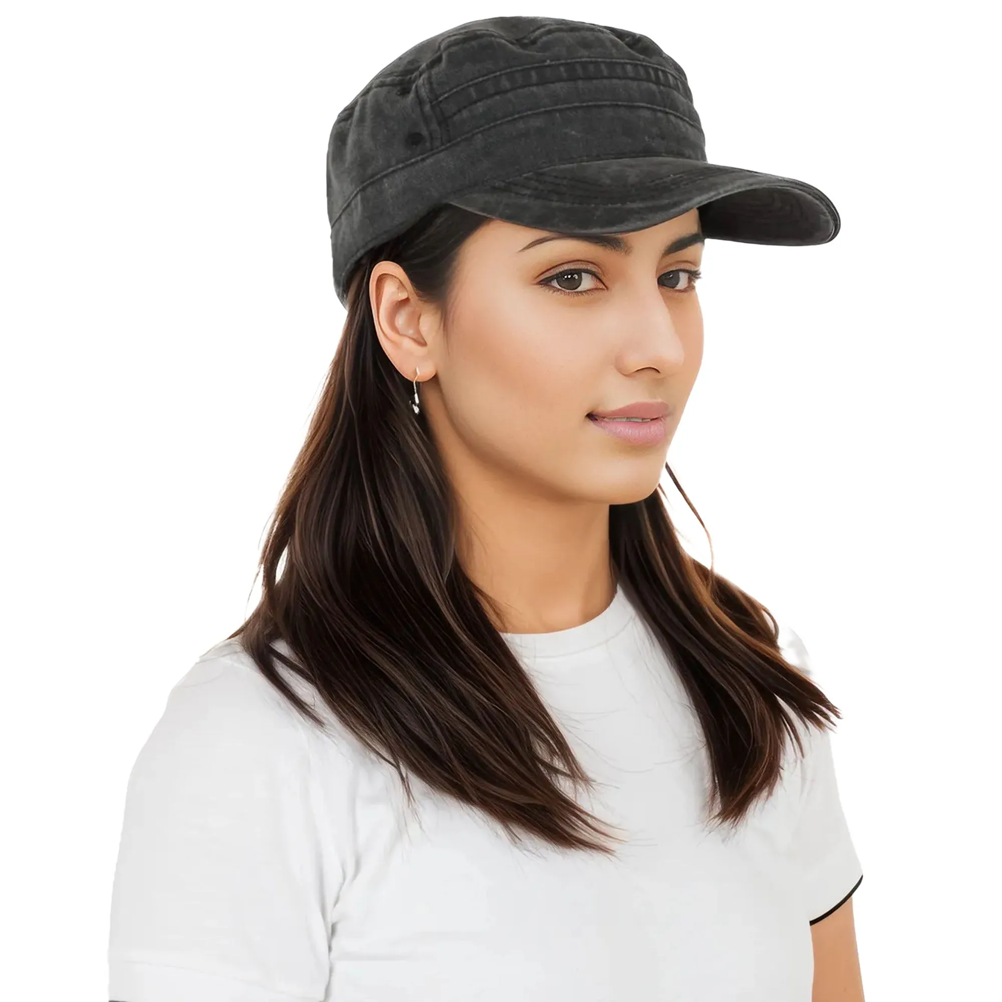Anna-Kaci Unisex Cotton Basic Cadet Hats Vintage Washed Flat Top Cap with Adjustable Strap