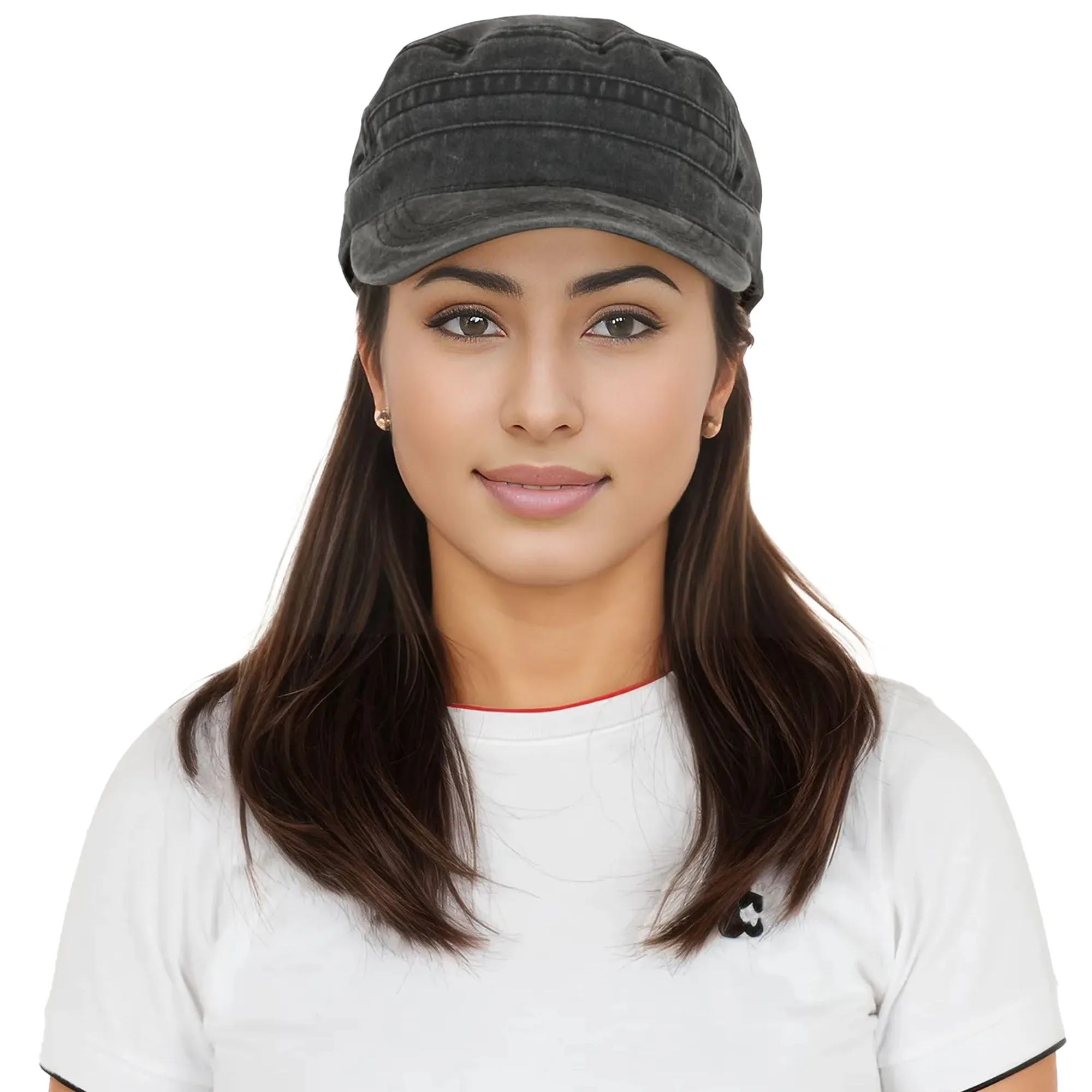 Anna-Kaci Unisex Cotton Basic Cadet Hats Vintage Washed Flat Top Cap with Adjustable Strap