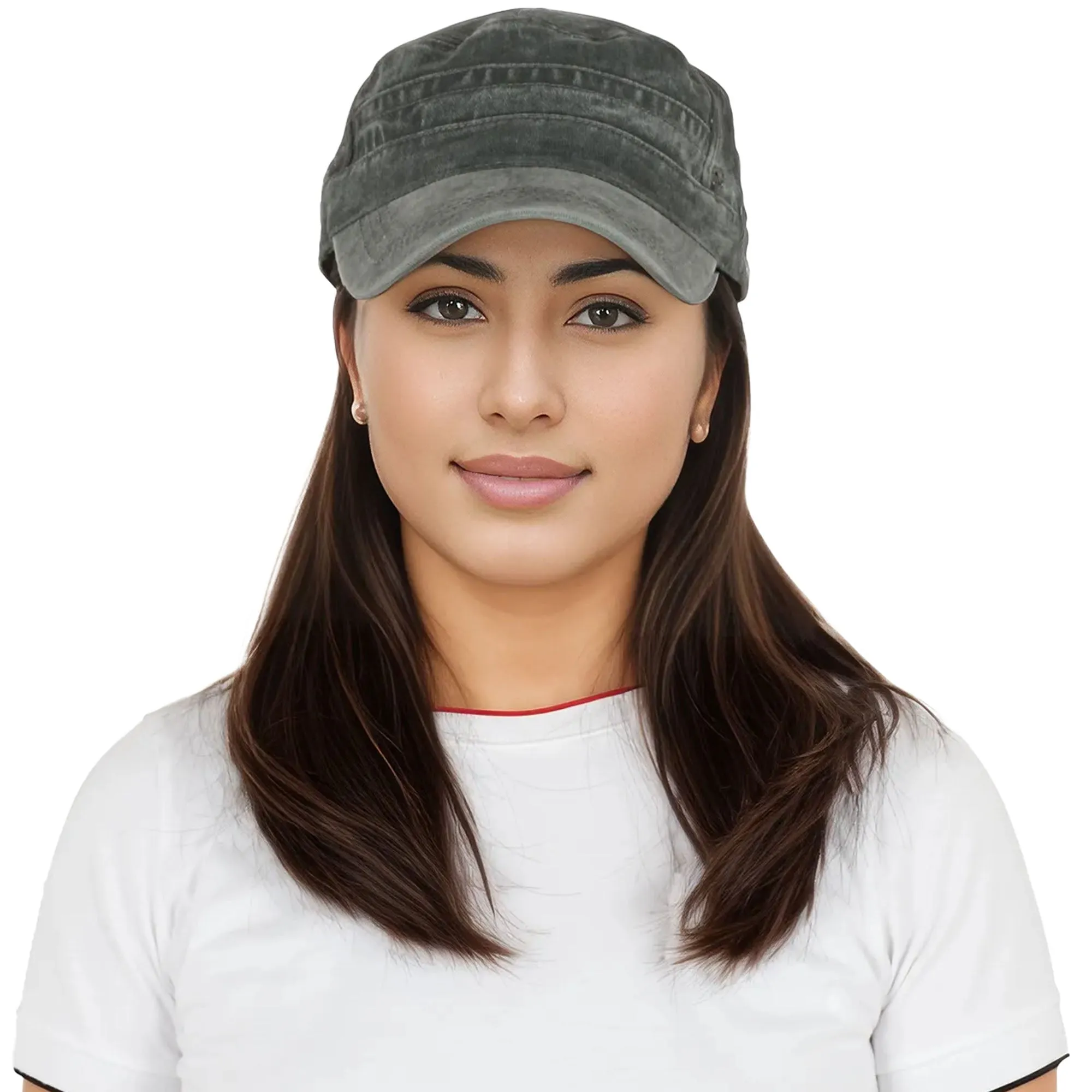 Anna-Kaci Unisex Cotton Basic Cadet Hats Vintage Washed Flat Top Cap with Adjustable Strap