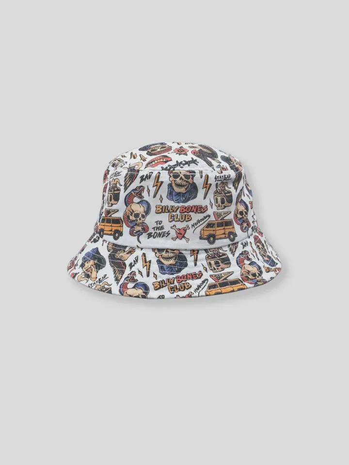 Billy Bones Club Club Flash Bucket Hat - White