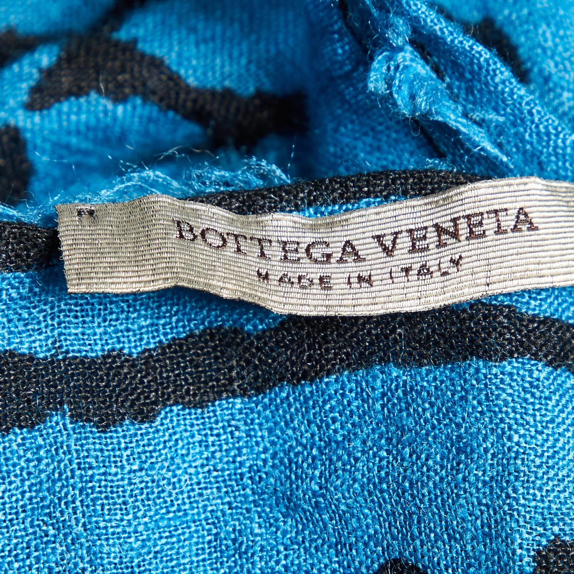 Bottega Veneta Blue/black Printed Silk Blend Scarf