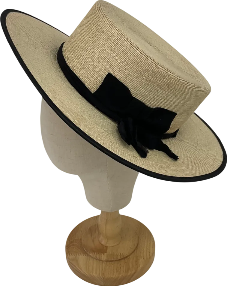 Boutique Bonita Beige Boater Ribbon Embellished Straw Hat One Size