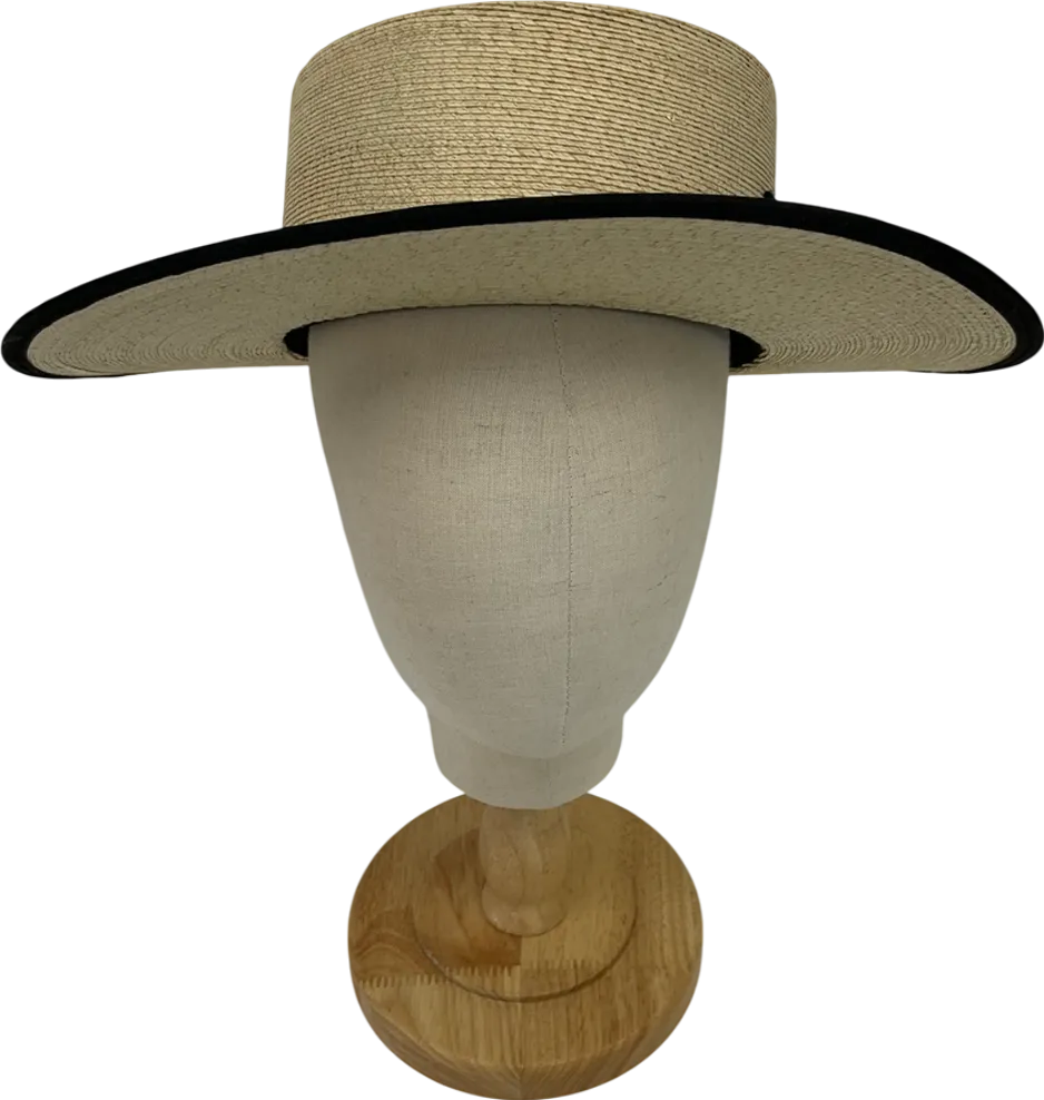 Boutique Bonita Beige Boater Ribbon Embellished Straw Hat One Size