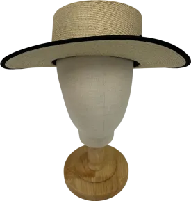 Boutique Bonita Beige Boater Ribbon Embellished Straw Hat One Size