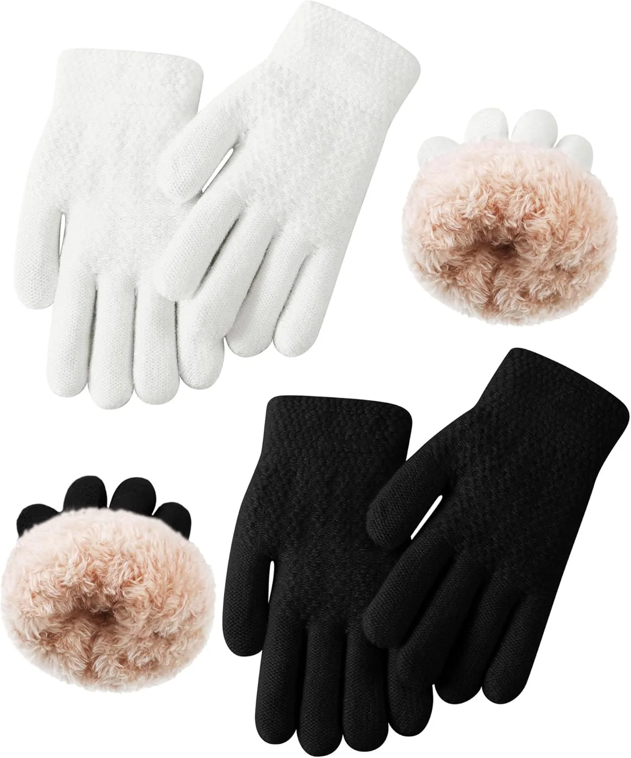 Chuarry 2 Pairs Kids Wool Fleece Lined Knit Gloves Winter Thick Warm Mittens for 6-10 Years Boys Girls