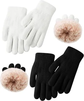 Chuarry 2 Pairs Kids Wool Fleece Lined Knit Gloves Winter Thick Warm Mittens for 6-10 Years Boys Girls
