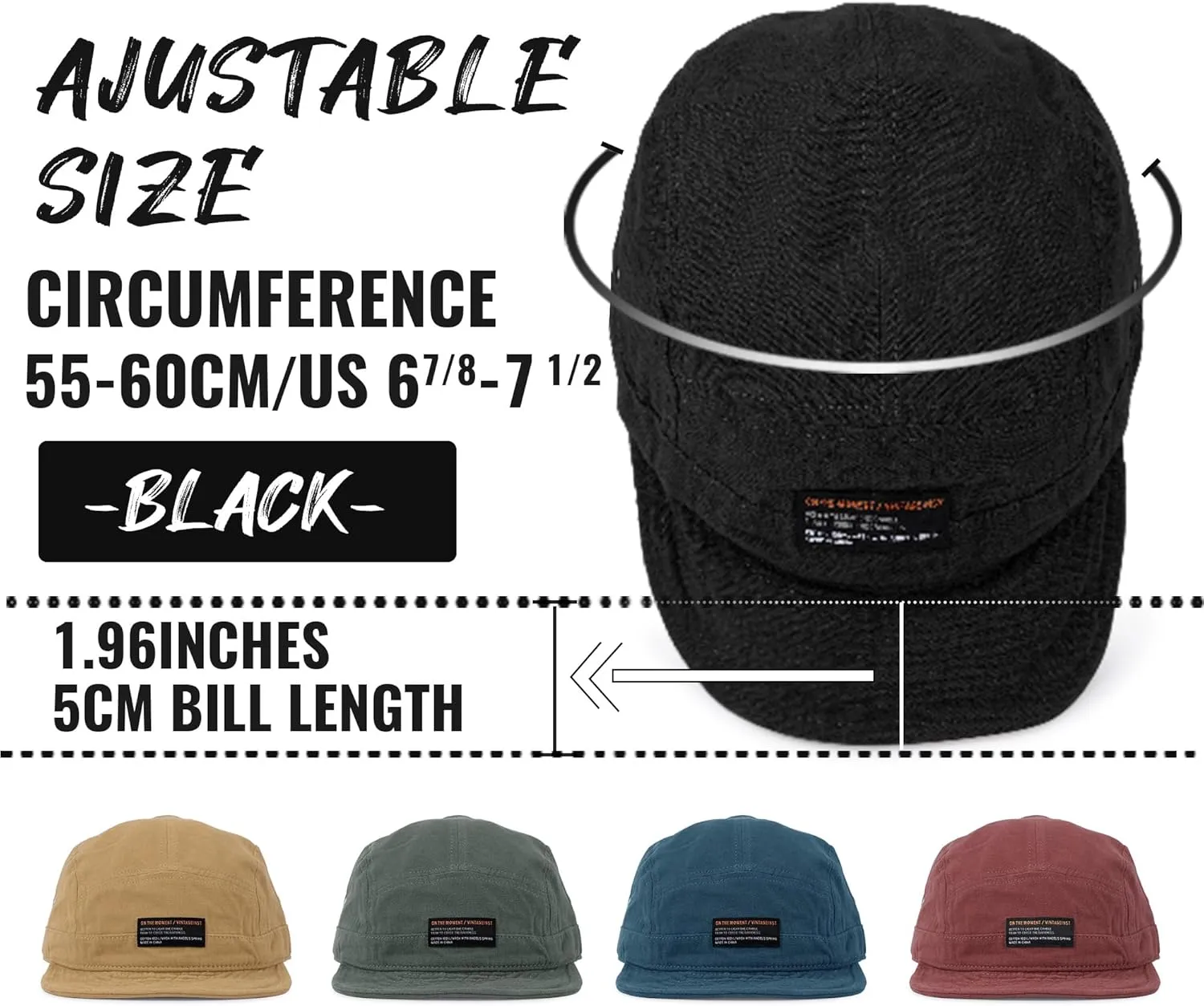 Clakllie Retro 5 Panel Short Brim Cap Casual Baseball Caps Dad Hat Flat Bill Snapback Fitted Caps Trucker Hat Short Cadet Cap