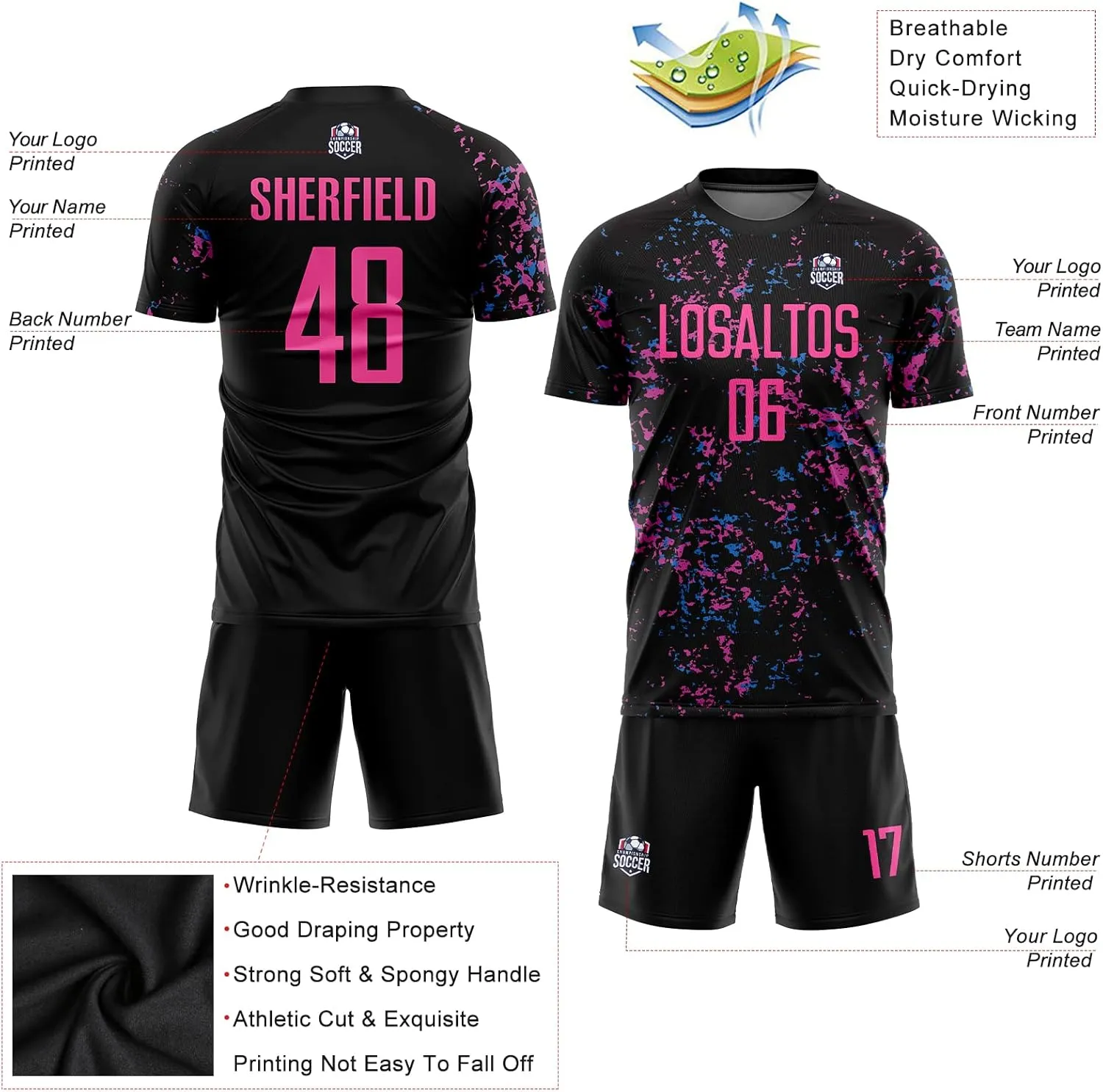 Custom Soccer Jerseys Personalized Soccer T Shirts & Shorts for Men Youth Women Boys, Printed Name Number Team Uniforms