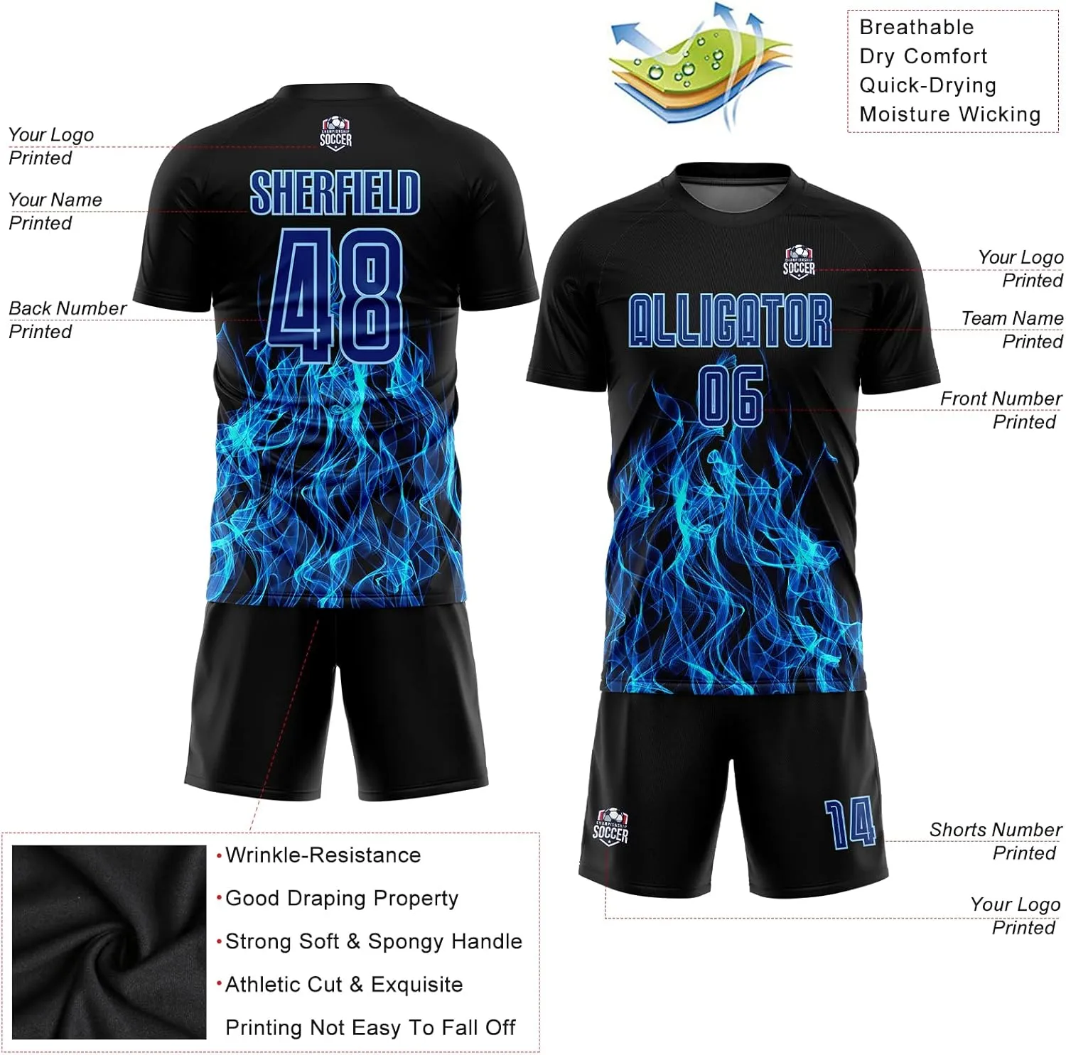 Custom Soccer Jerseys Personalized Soccer T Shirts & Shorts for Men Youth Women Boys, Printed Name Number Team Uniforms