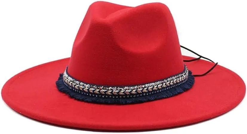 DHAEY 9.5cm Big Brim Peach Shaped Top Hat, Ethnic Style Accessories Jazz Hat Gentleman Ladies Cashmere Felt Hat Luopan Caps & Hats (Color : Rose Red, Size : 56-58cm)