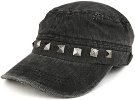 Distressed Flat Top Metallic Studded Frayed Cadet Style Army Cap
