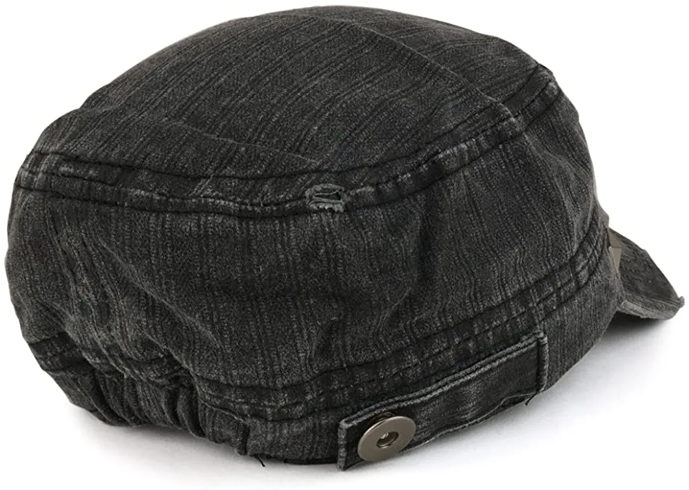 Distressed Flat Top Metallic Studded Frayed Cadet Style Army Cap