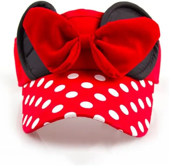 D.O.T Mouse Ear Hat Baby Toddler Girls Sun Visor Hat Adjustable Polka Dots Empty Top Baseball Cap with Bow for Kids Ages 1-5