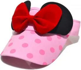 D.O.T Mouse Ear Hat Baby Toddler Girls Sun Visor Hat Adjustable Polka Dots Empty Top Baseball Cap with Bow for Kids Ages 1-5