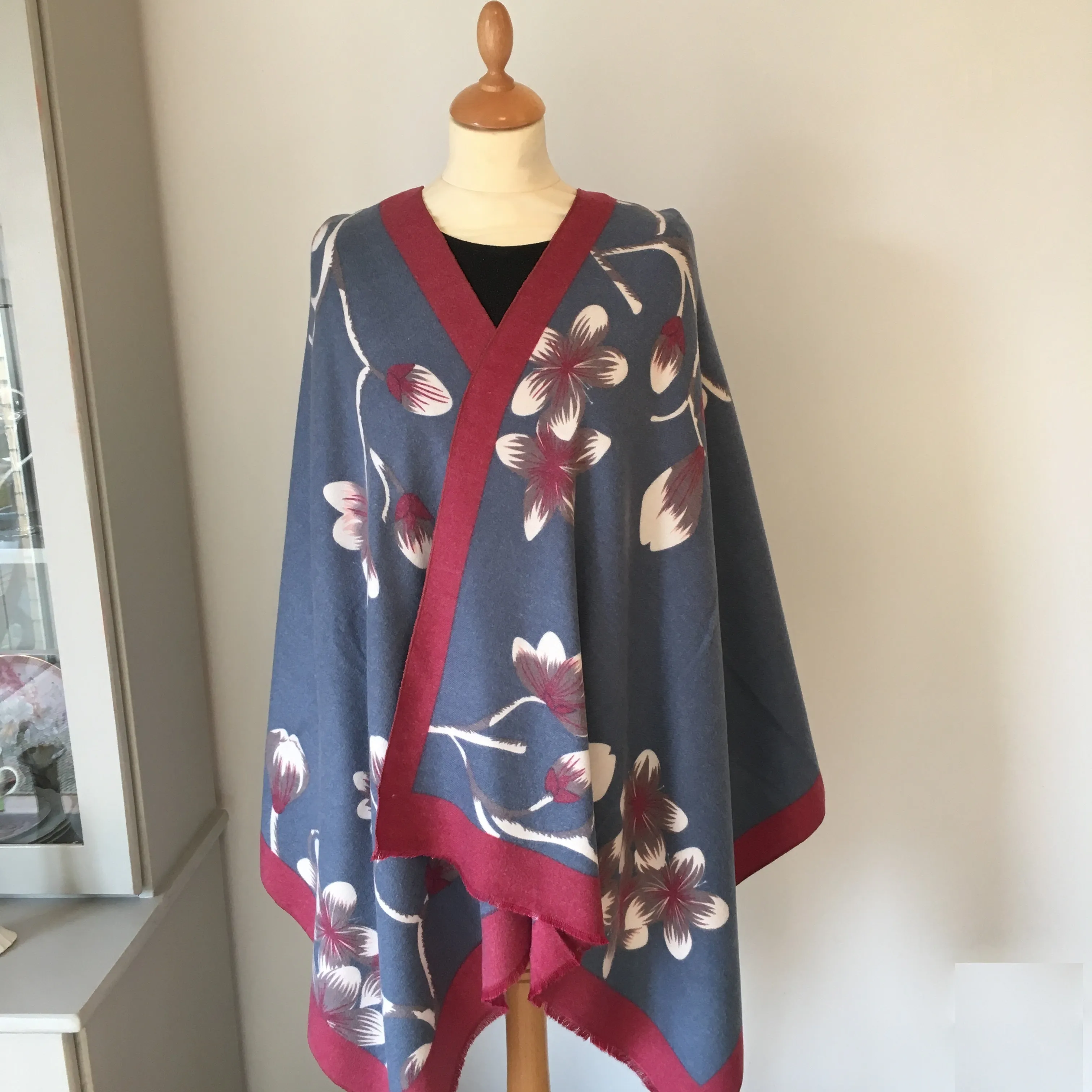 Dusky Blue Floral Light Cashmere Feel Scarf