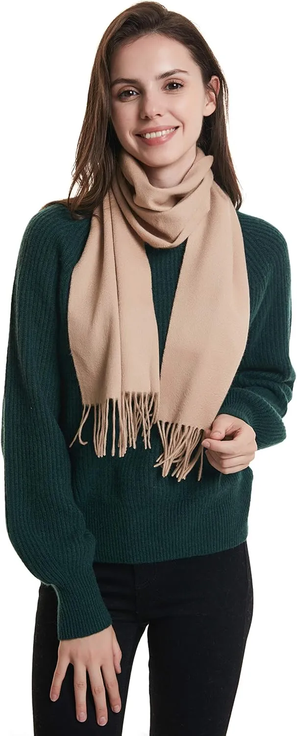 EURKEA 100% Cashmere 2024 Winter Scarf for Women, Fringed Edges, Warm & Soft, Lightweight, Gift Ready, Solid/Plaid/Two-Tone