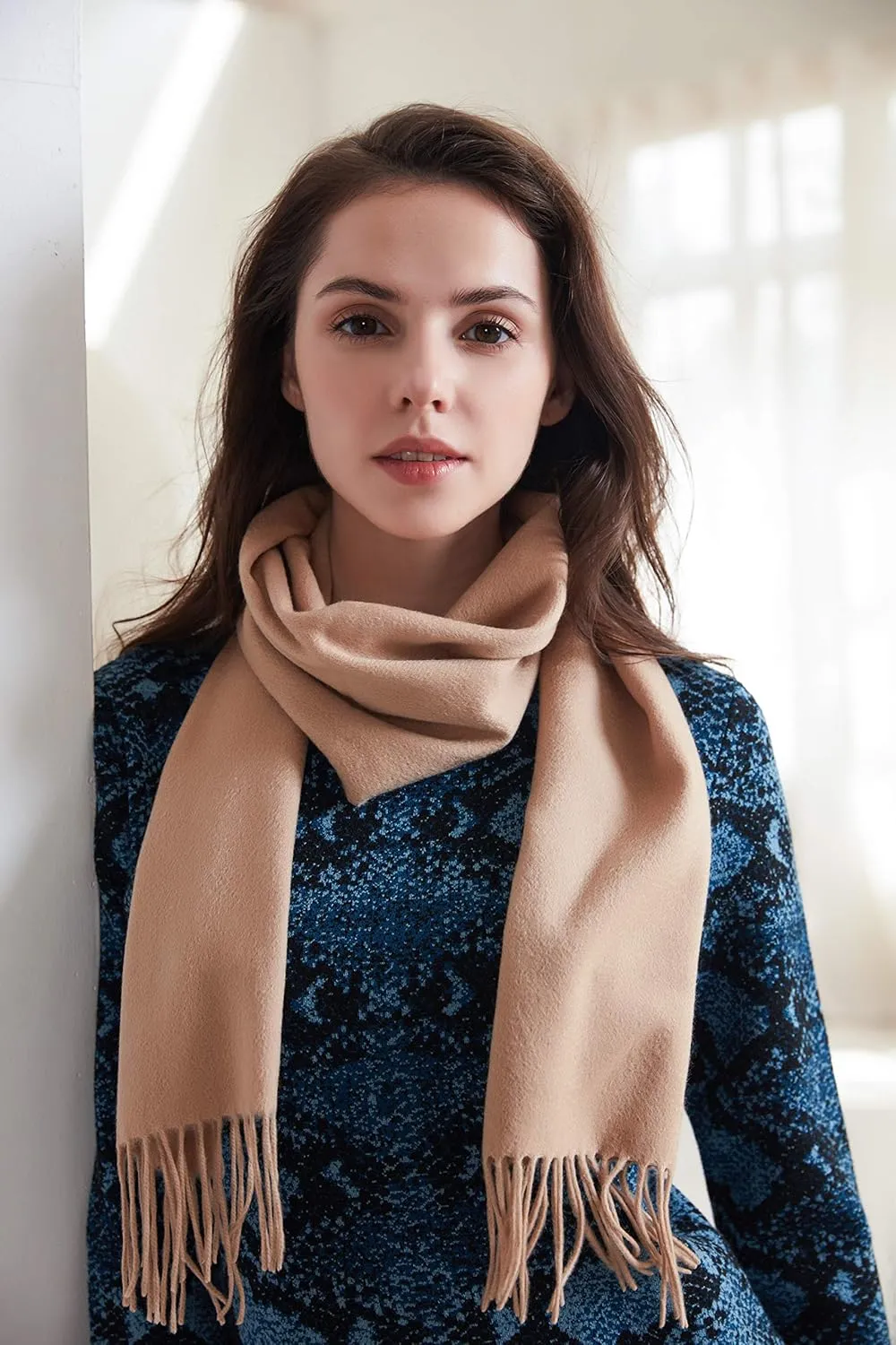 EURKEA 100% Cashmere 2024 Winter Scarf for Women, Fringed Edges, Warm & Soft, Lightweight, Gift Ready, Solid/Plaid/Two-Tone