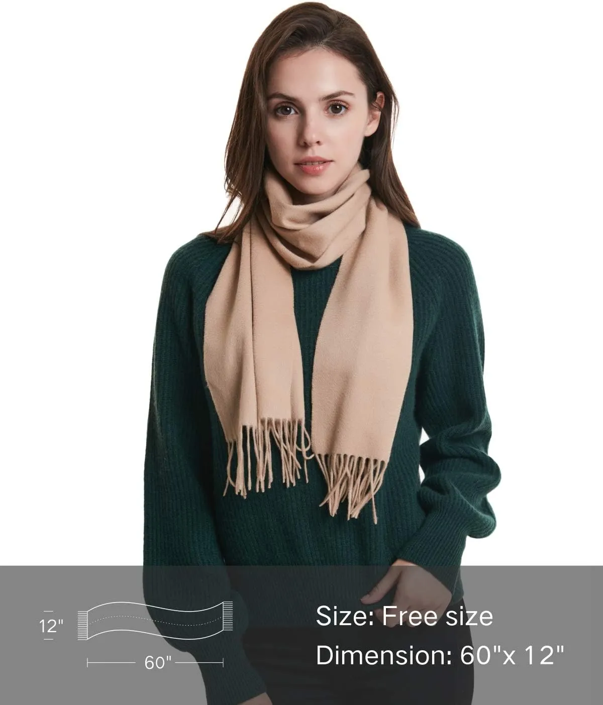 EURKEA 100% Cashmere 2024 Winter Scarf for Women, Fringed Edges, Warm & Soft, Lightweight, Gift Ready, Solid/Plaid/Two-Tone