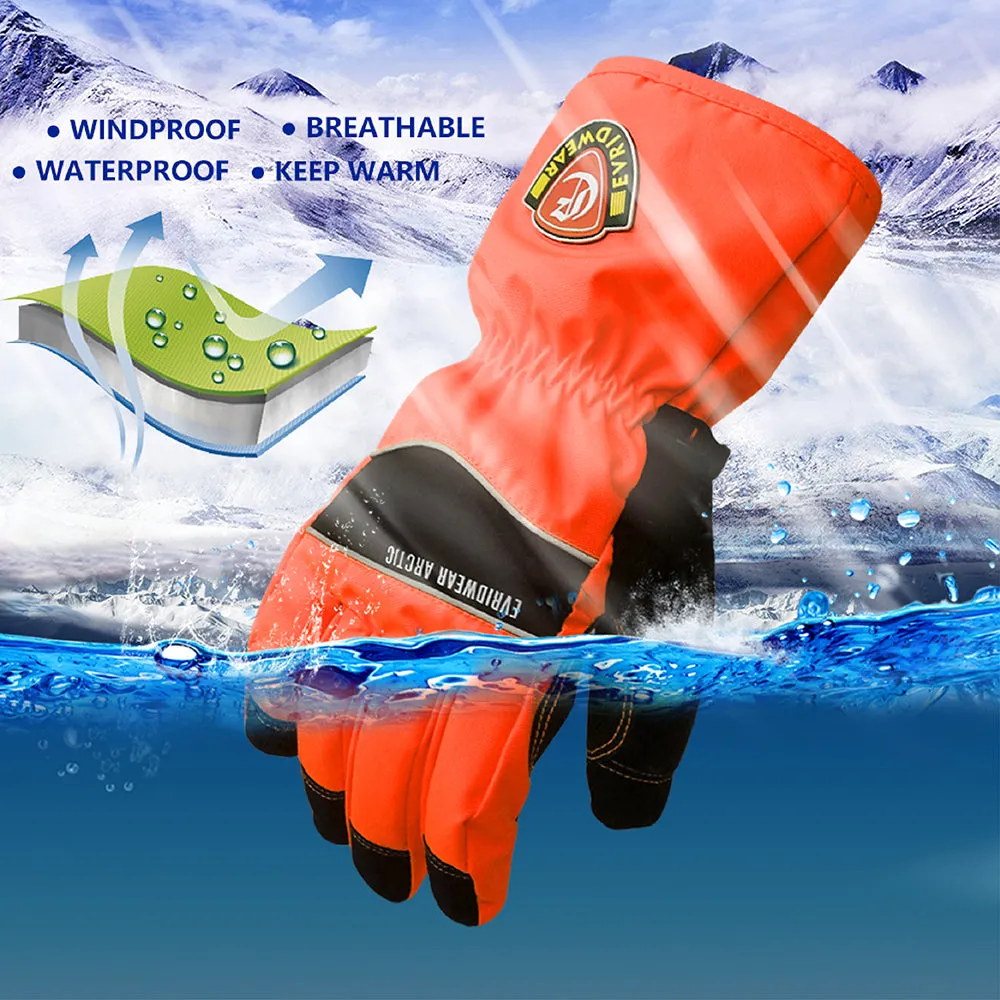 EvridWear 1 Pair Waterproof Ski Gloves, 3M Thinsulate Snowboard Winter Gloves (Orange)