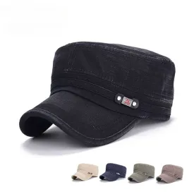 Fashion Vintage Men Denim Washed Military Caps Hat Male Four Seasons Cotton Cadet Cap Hat For Men