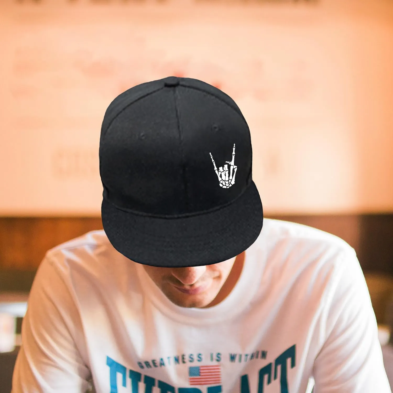 Flat Bill Hats for Men Snapback Skull Hats Black Hat for Teen Boys Skateboard Hats Baseball Cap