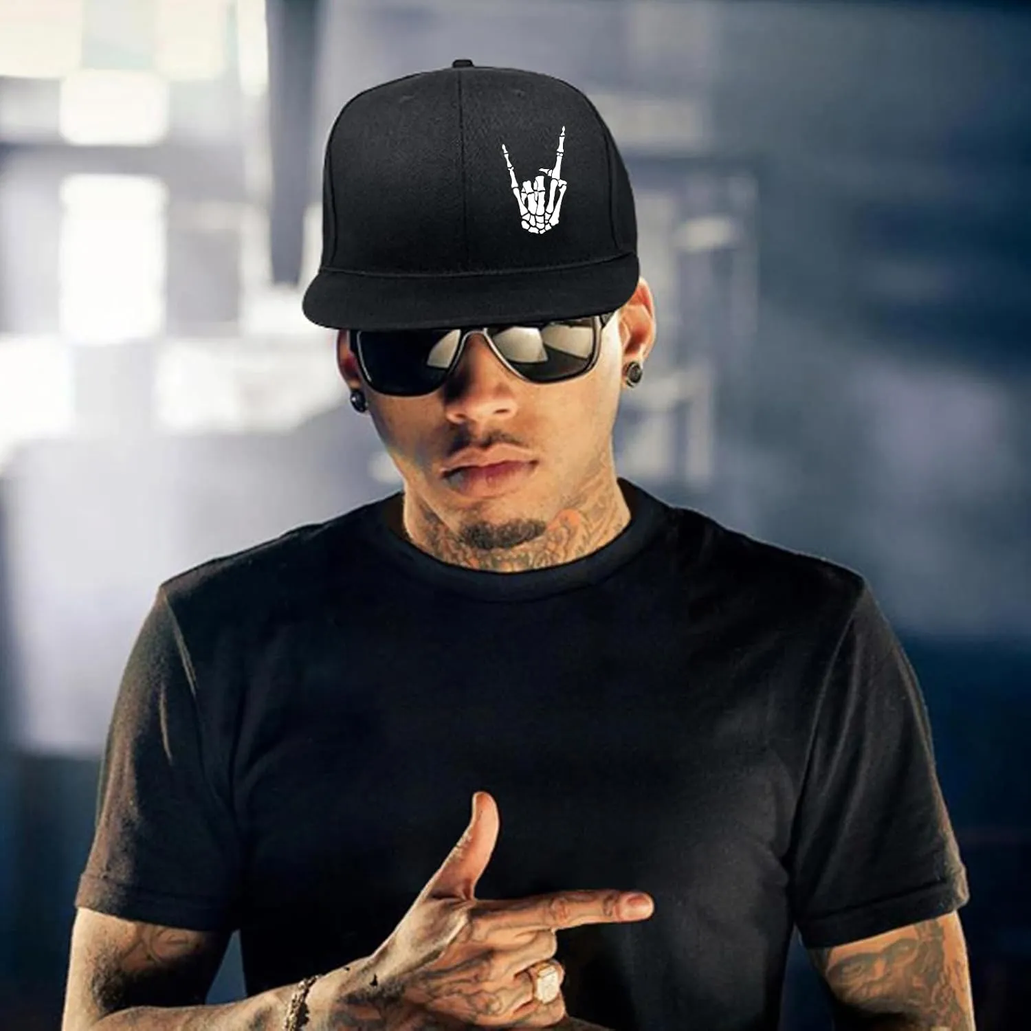 Flat Bill Hats for Men Snapback Skull Hats Black Hat for Teen Boys Skateboard Hats Baseball Cap