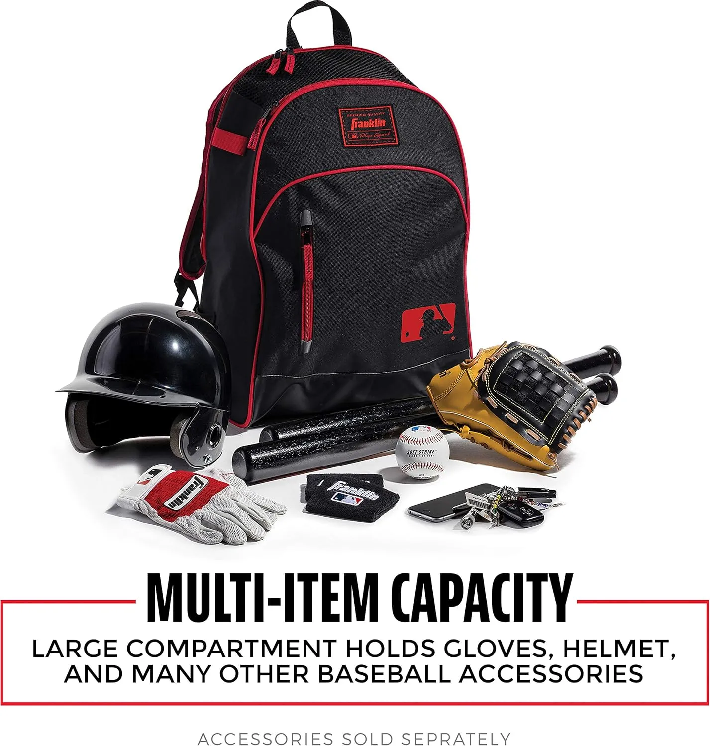 Franklin Sports Kids MLB Baseball Batpack Bag - Youth Baseball, Softball   Teeball Backpack - Sports Equipment Bag for Kids   Toddlers - Holds (2) Teeball   Baseball Bats   Includes Fence Hook