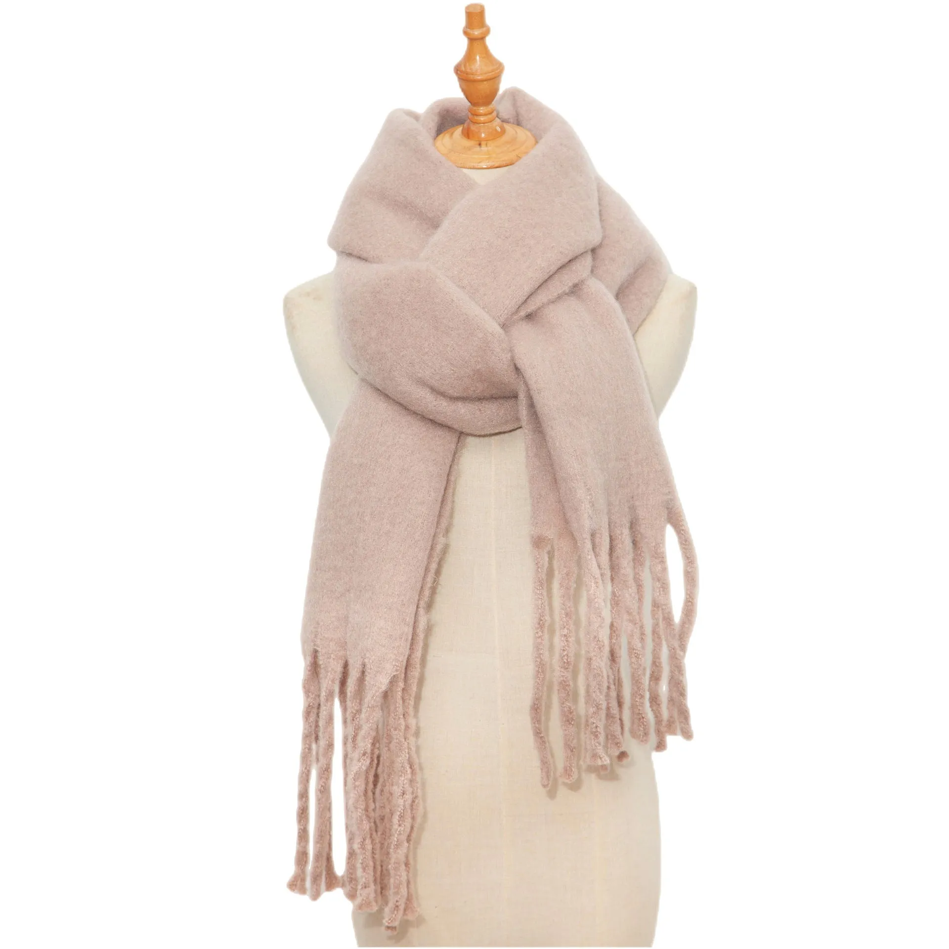 Fringe Trim Wide Knit Scarf