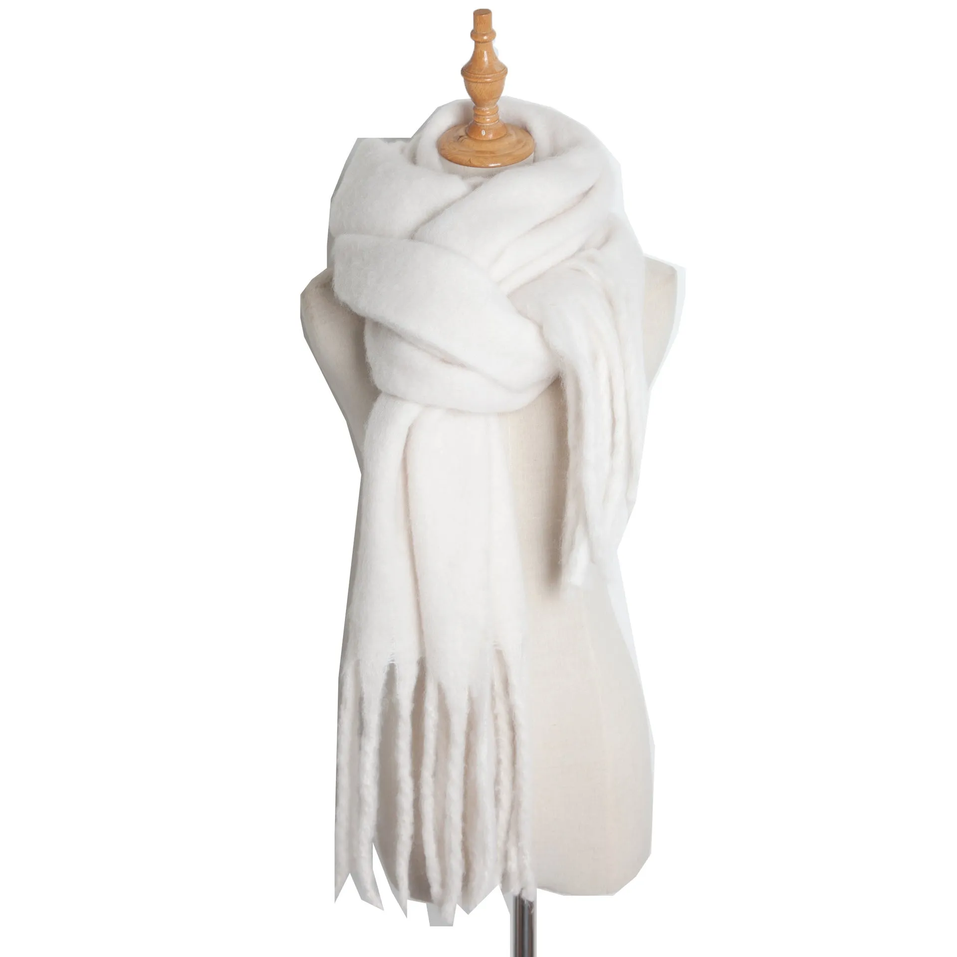 Fringe Trim Wide Knit Scarf