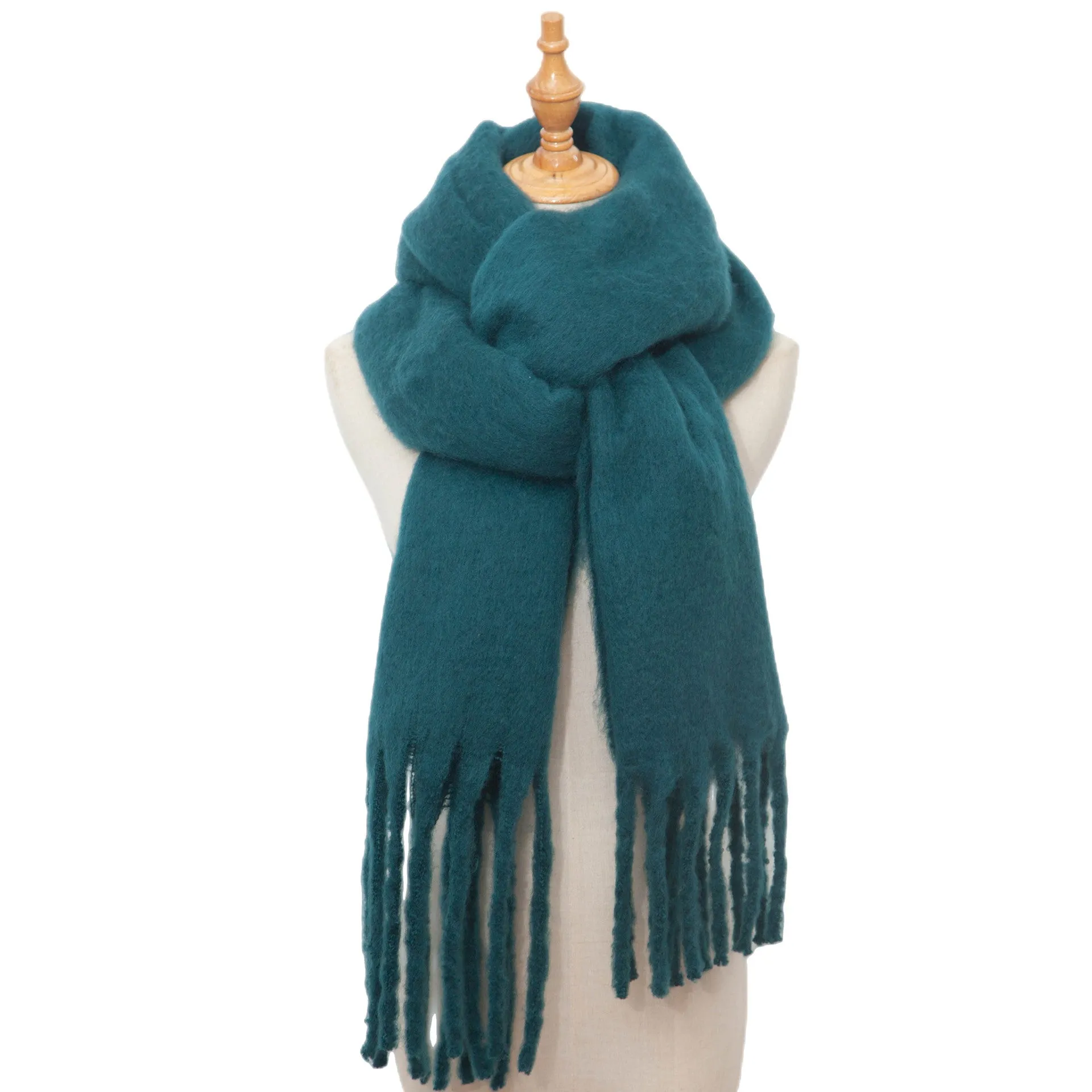 Fringe Trim Wide Knit Scarf