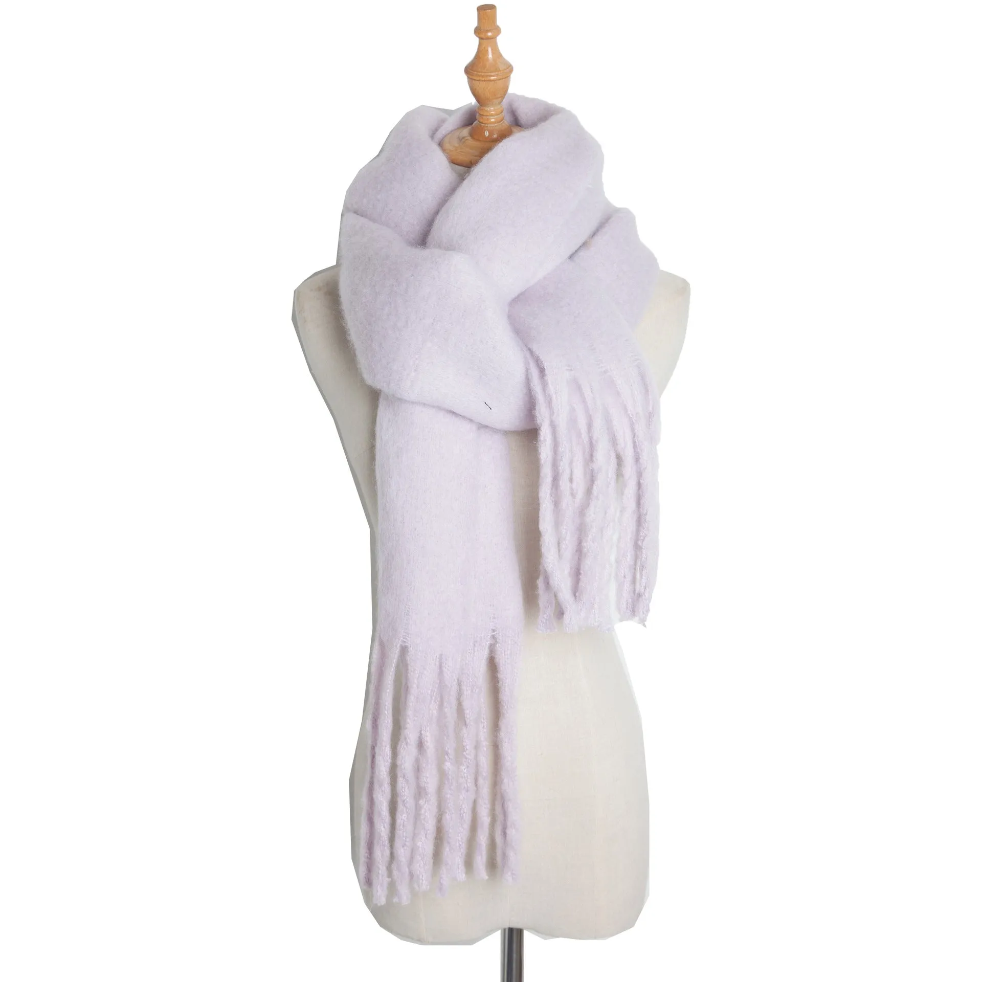 Fringe Trim Wide Knit Scarf