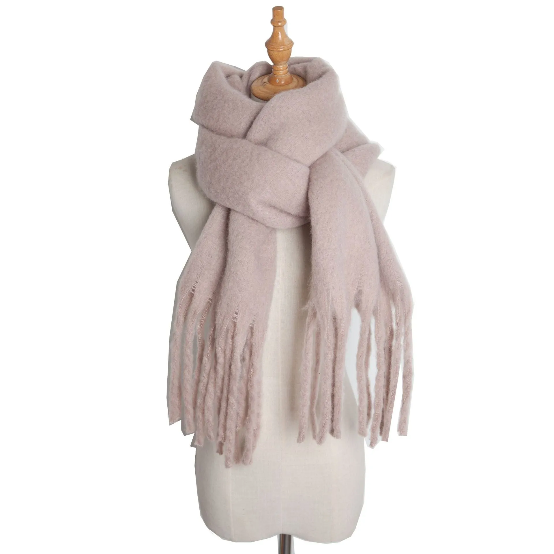 Fringe Trim Wide Knit Scarf