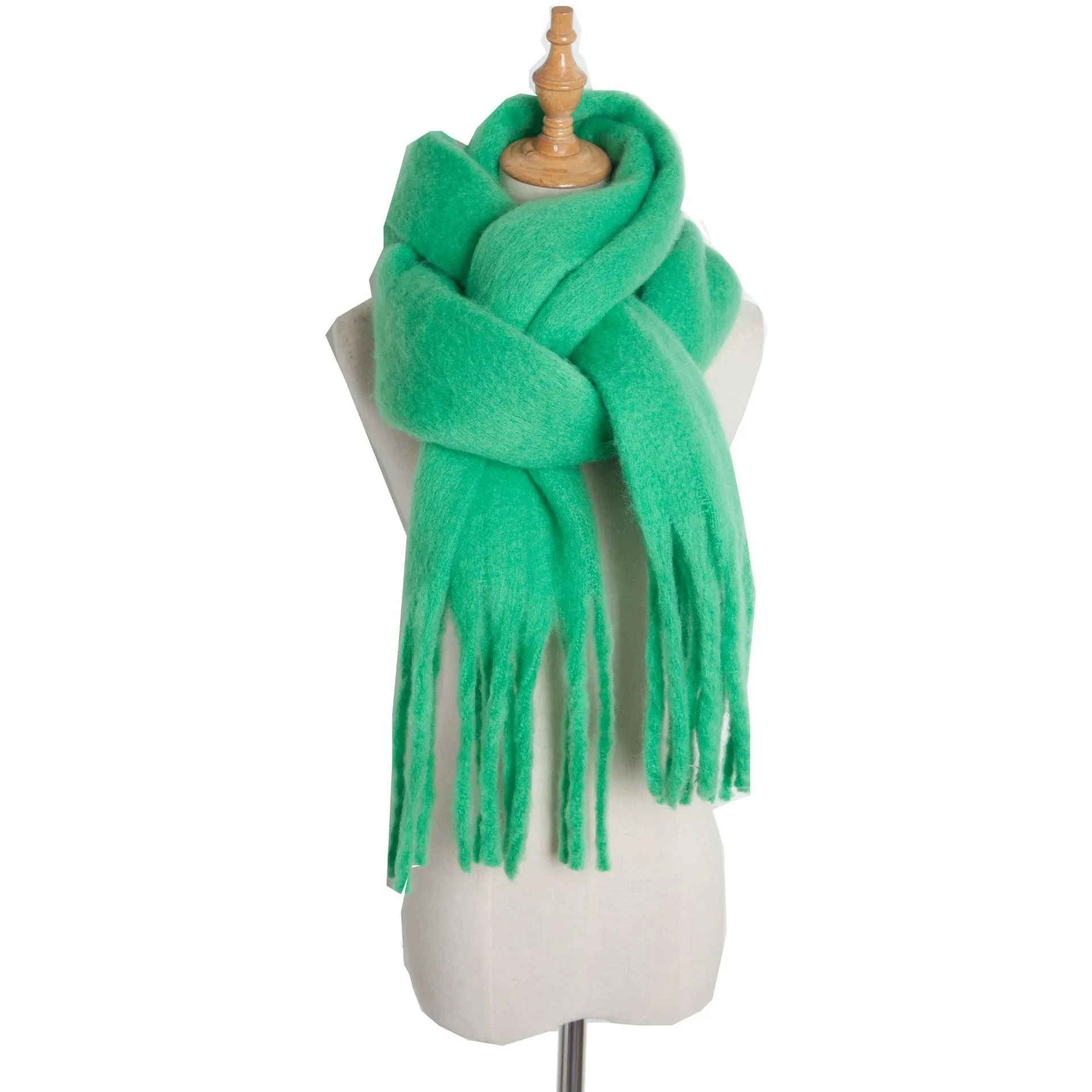 Fringe Trim Wide Knit Scarf