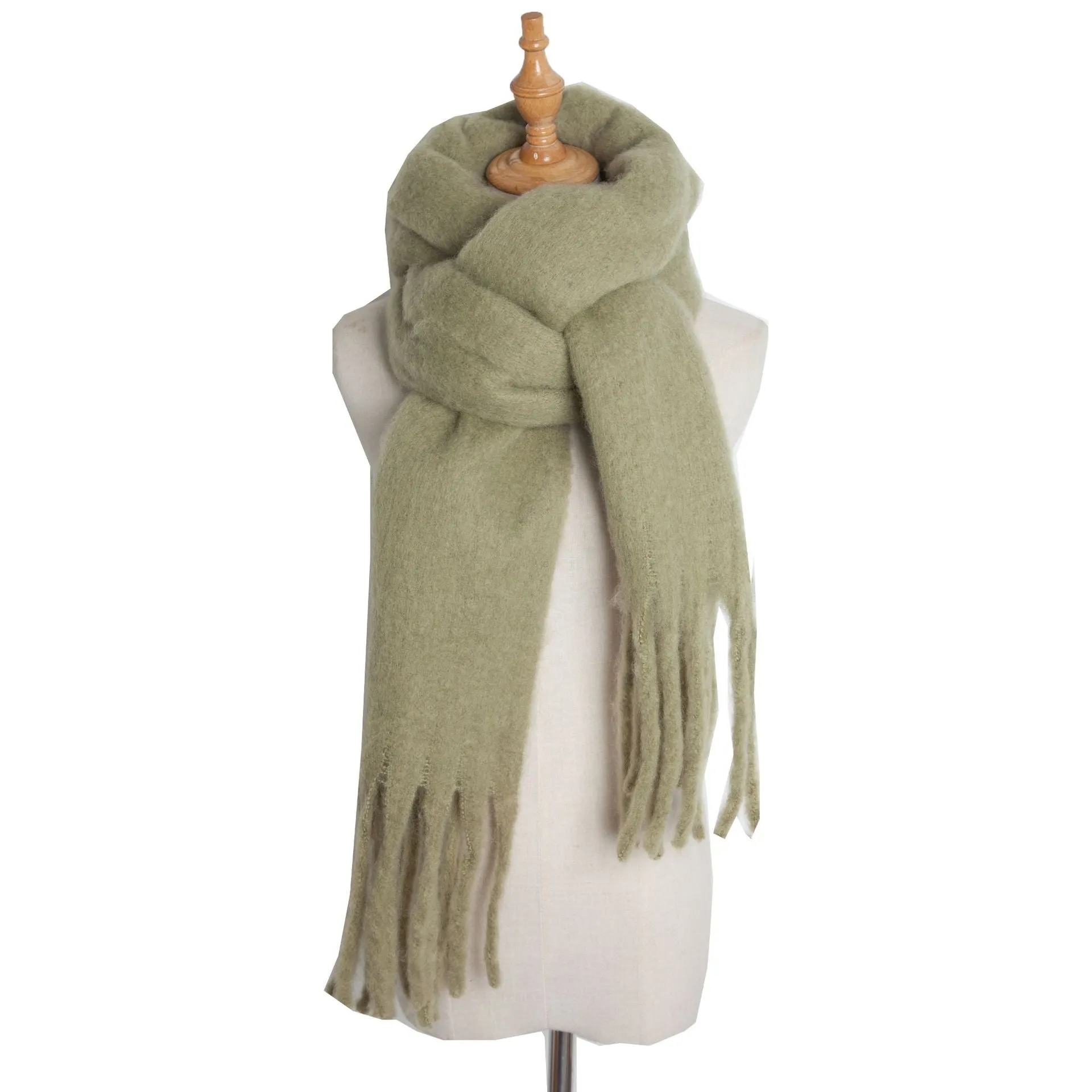 Fringe Trim Wide Knit Scarf