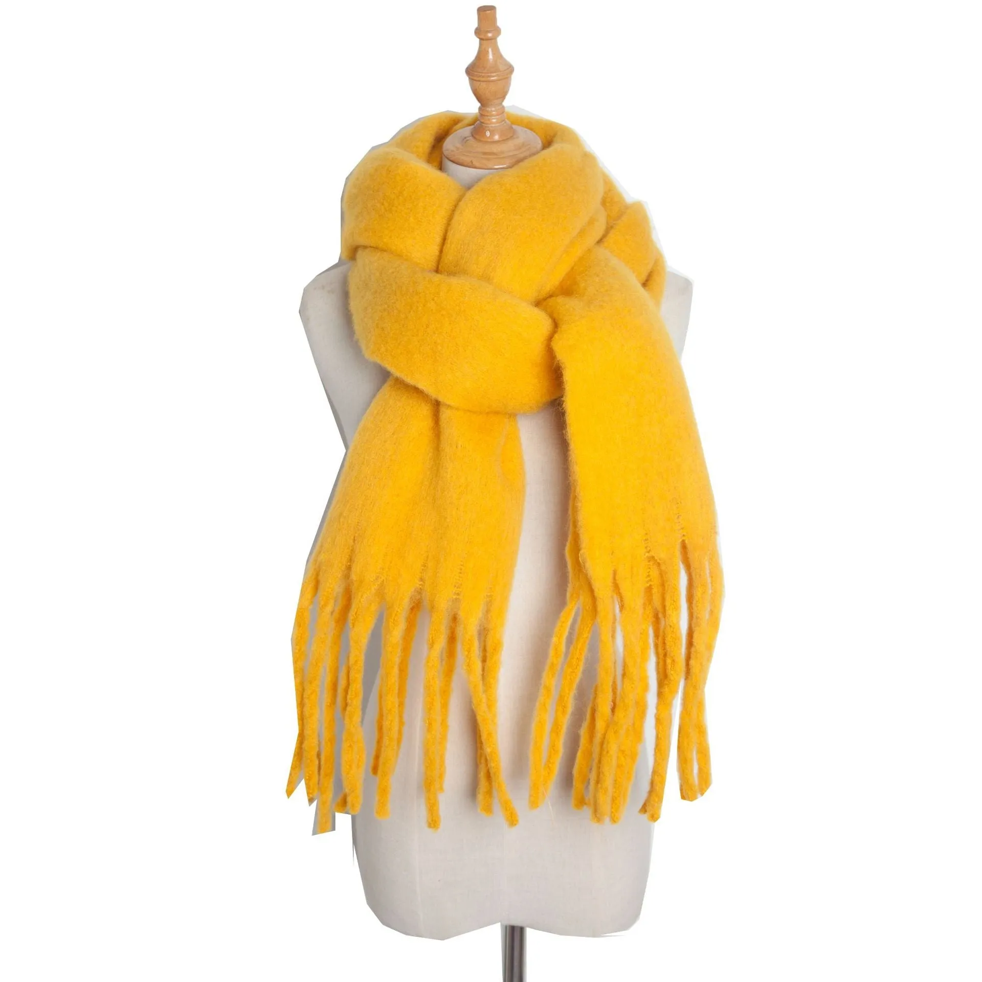 Fringe Trim Wide Knit Scarf