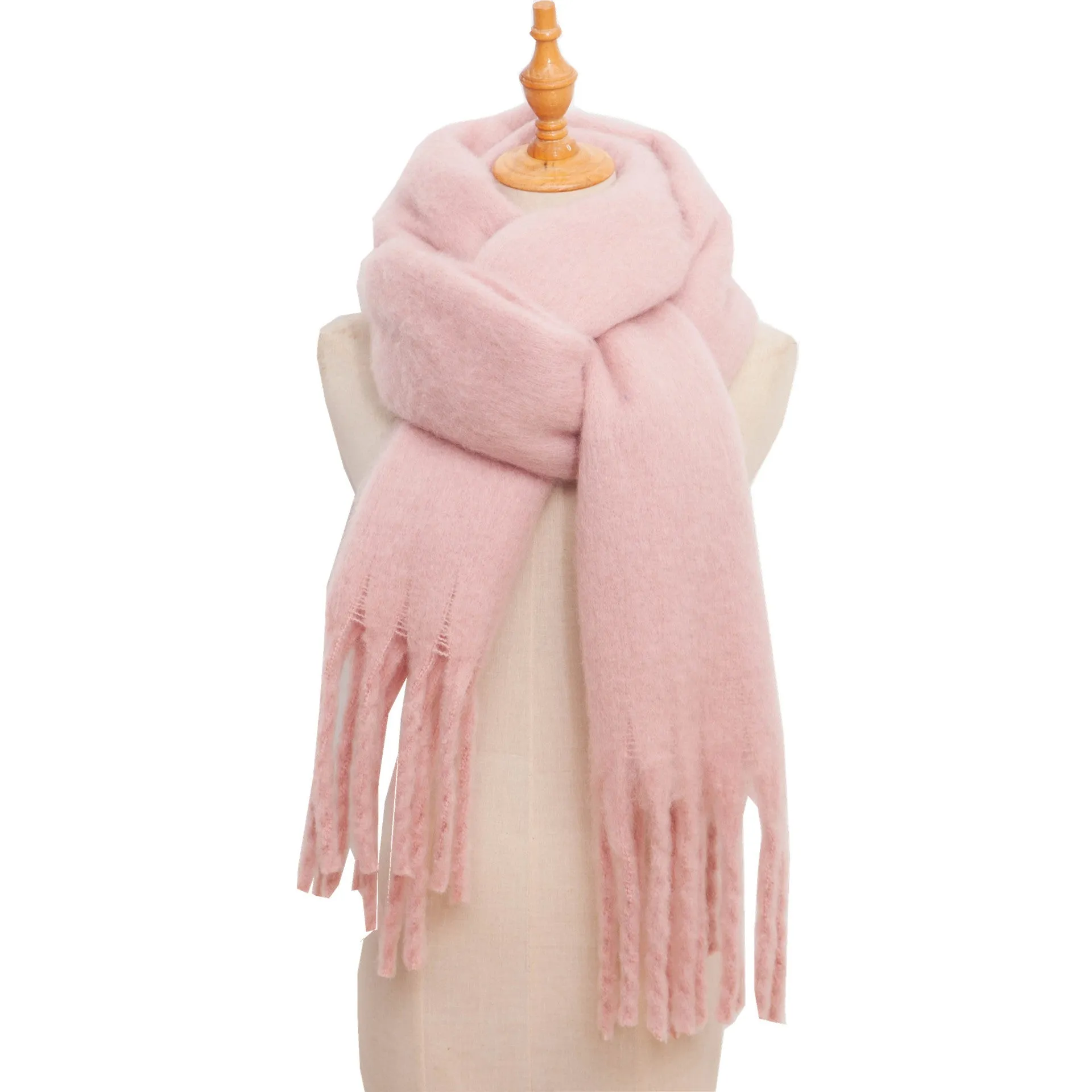 Fringe Trim Wide Knit Scarf
