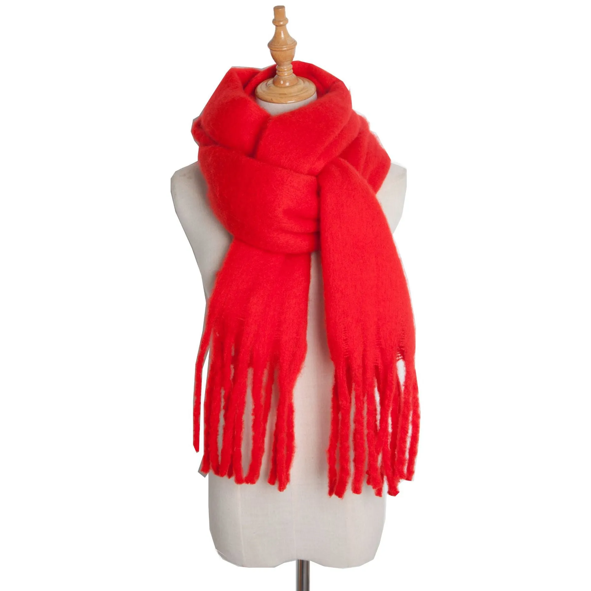 Fringe Trim Wide Knit Scarf